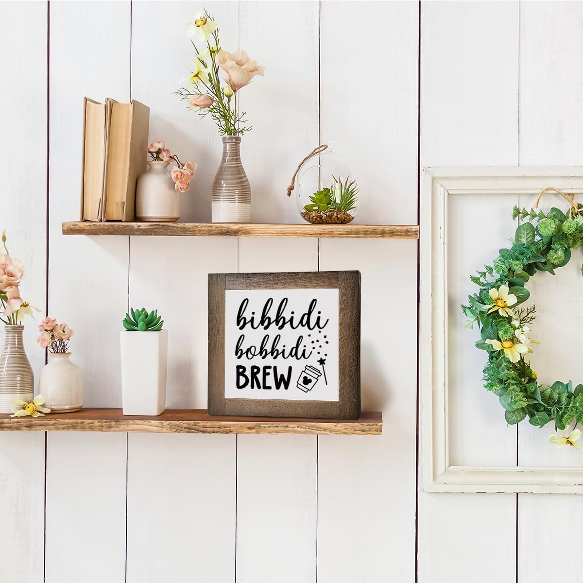 Bippity Boppity Wooden Plaque Sign, Rustic Coffee Table Sign, Kitchen & Home Decor, Tabletop Decor, Coffee & Disney Lover Gift, 5.9x5.9in