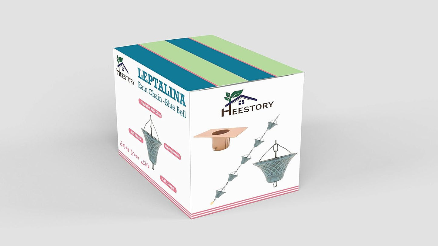 8.5FT Bell Iron Rain Chains for Gutter and Rain Barrel, Rust-Resistant Plated Garden Décor for Downspout, Bonus Rain Chain Gutter Adapter (Antique-Blue)