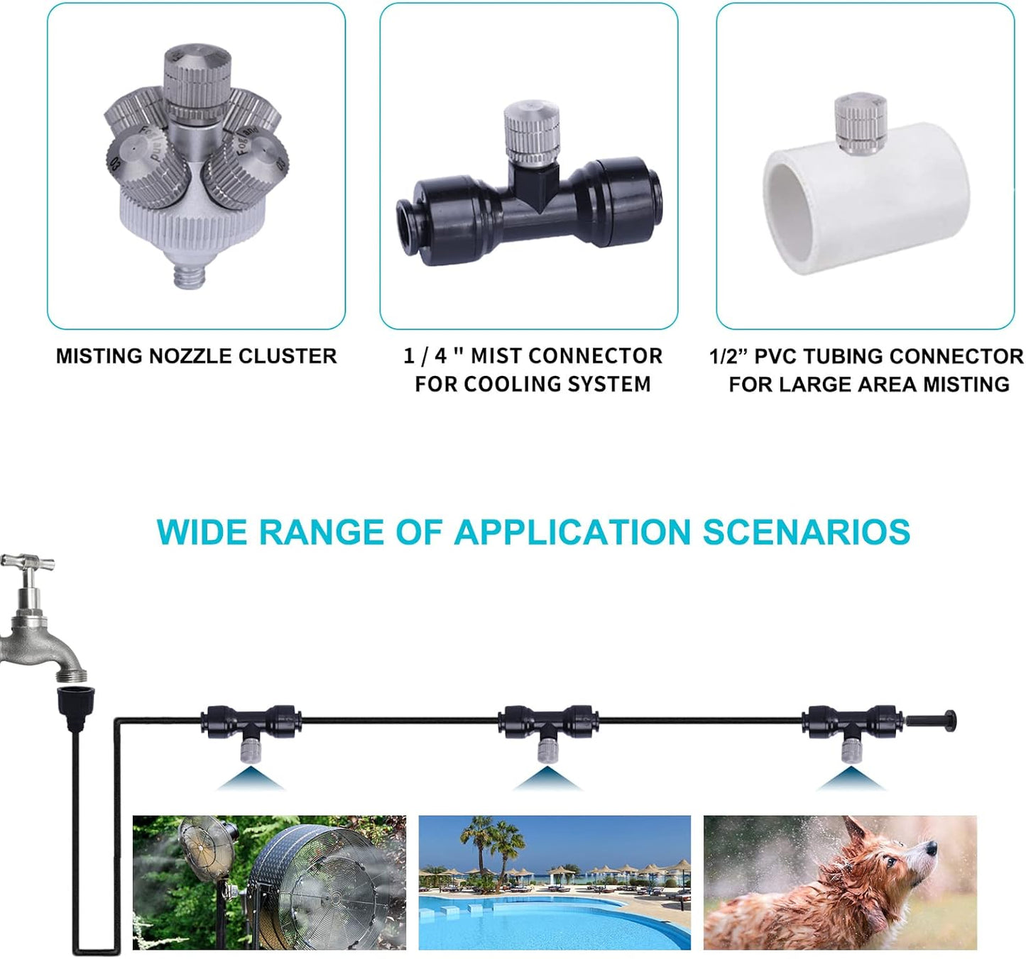 Fogland Misting Nozzles for Cooling System:35pcs Clogging-Prevent Cleanable Stainless Steel Mist Nozzles 0.016" Orifice 10/24 UNC for Patio Garden Trampoline