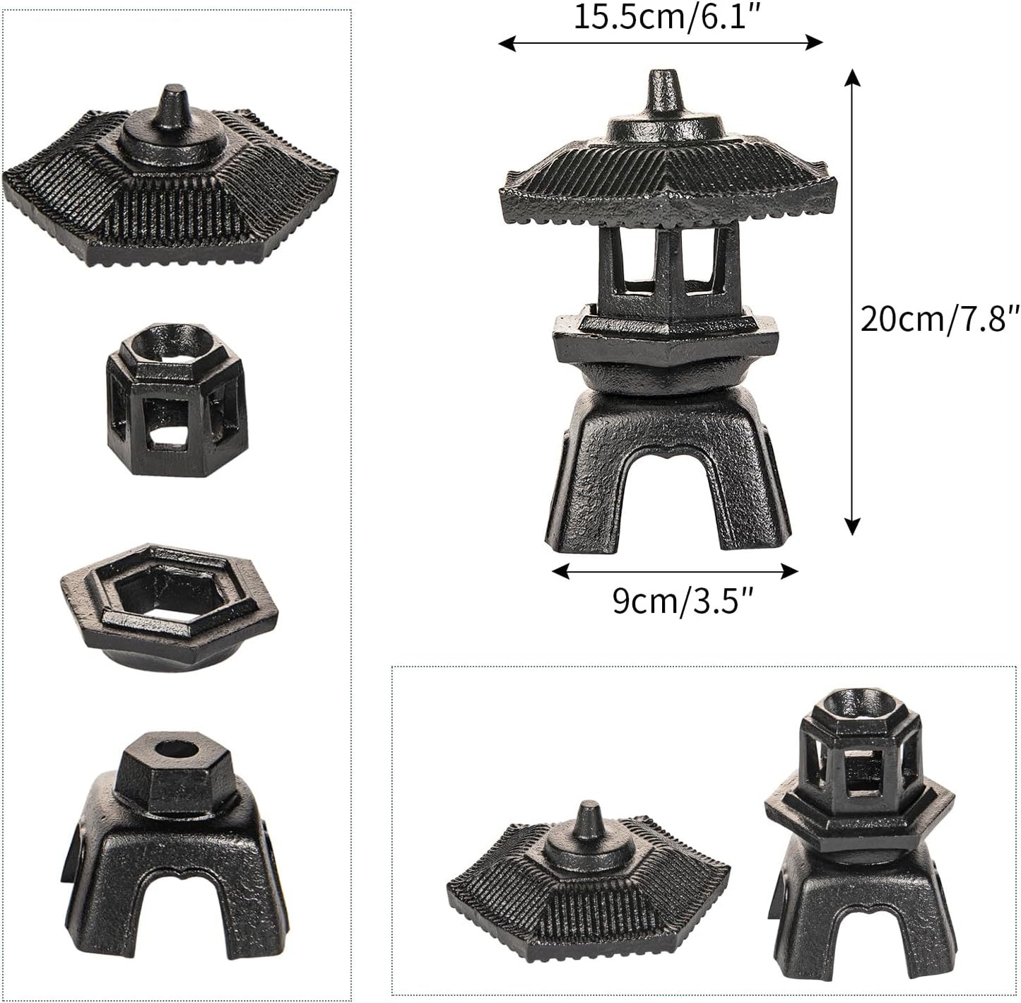 Sungmor Cast Iron Candle Lantern - Japanese Pagoda, Vintage Indoor/Outdoor Zen Garden Decorative Lantern, Heavy Duty Tealight Candle Holder Stand, Rustic Home Decor Patio Yard Art Ornament