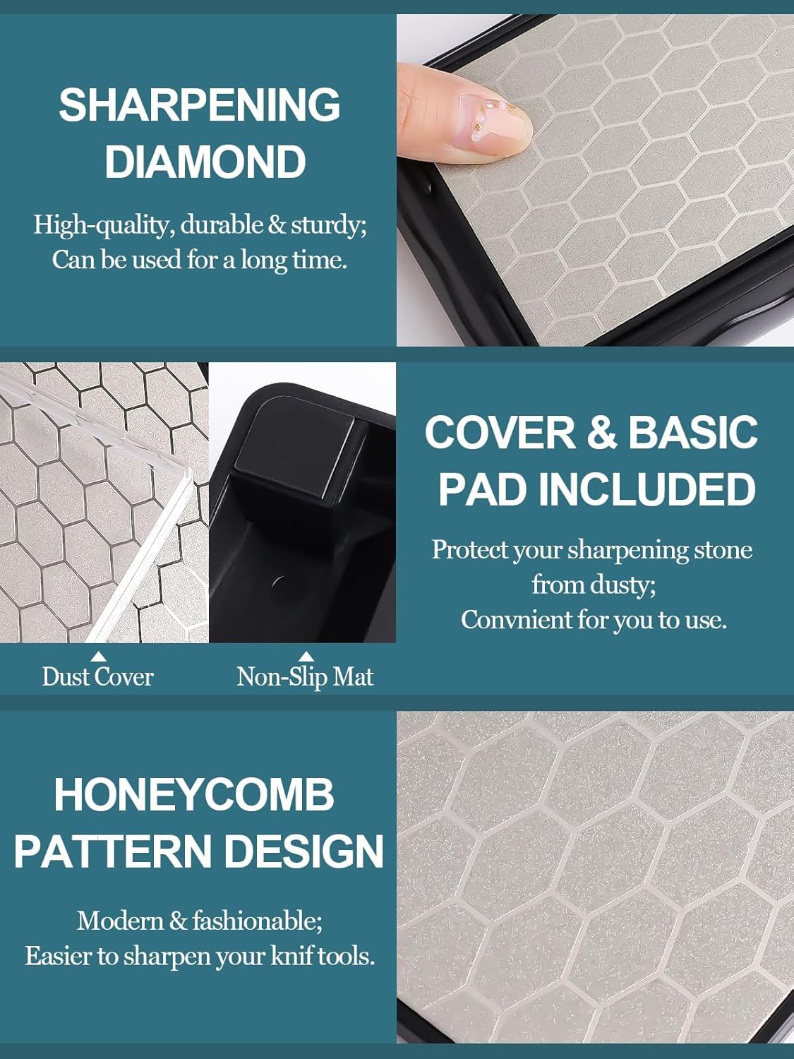 Double-Sided Diamond Sharpening Stone, Kalolary Knife Sharpener Stone Diamond Plate Stone with Non-slip Base & Replaceable Grit Plate for Knives Outdoor Camp Kitchen Sharpen Tool (400/1000# 600/1200#)