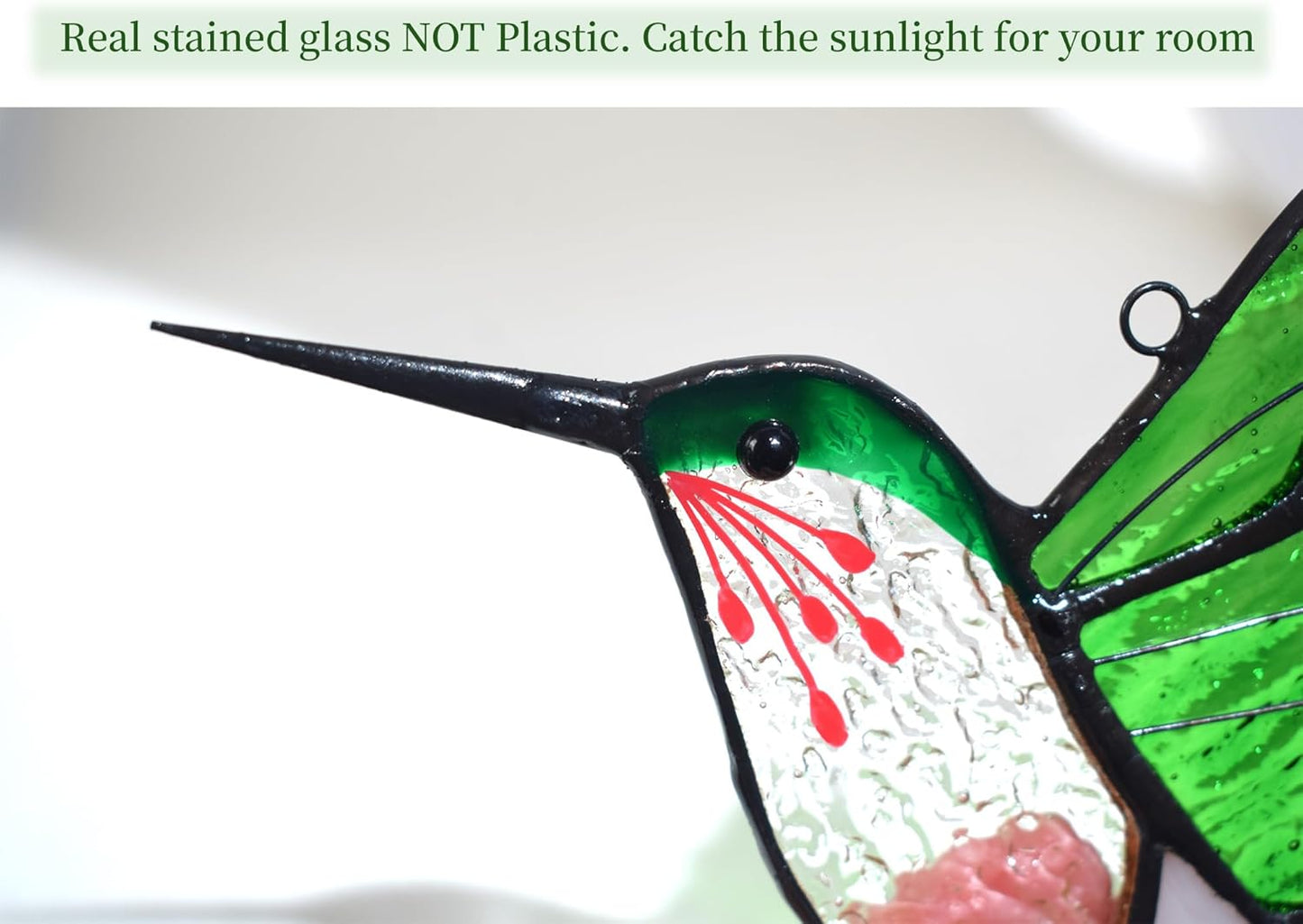 Lolitarcrafts Stained Glass Hummingbird Window Hangings with Flowers, Bird Stained Glass Suncatcher for Window Decor Hummingbird Gifts for Mom,Bird Lovers (Green with Flower A)