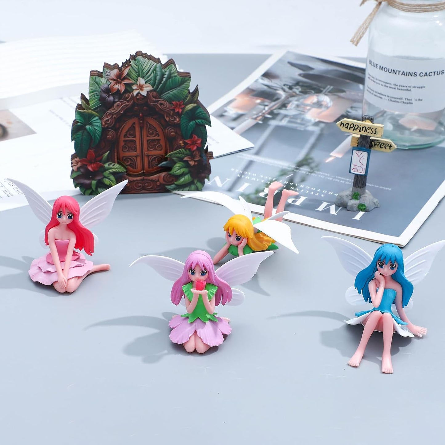 ONEST 6 Pieces Miniature Fairy Garden Accessories Small Fairy Figurines Hand Painted Fairies Figures for Car Decor Garden Flower Pot Birthday Cake Topper