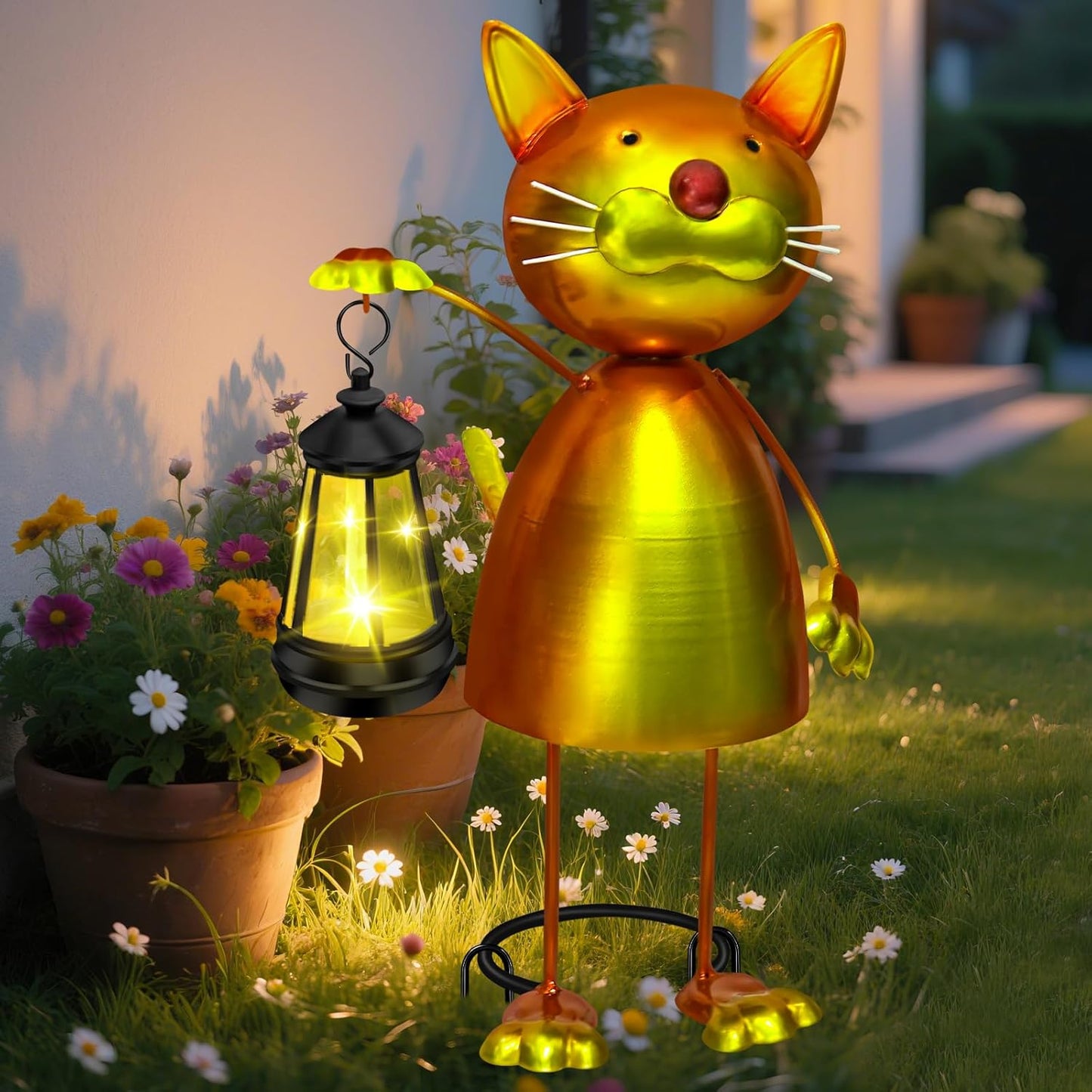 Solar Garden Decor Cat Statue with Solar Lights,13.78in Tall Metal Cat Figurines Decor,Birthday Gifts for Women Mom Grandma,Decorative Stakes for Yard Art Lawn Porch Patio Outside Decorations