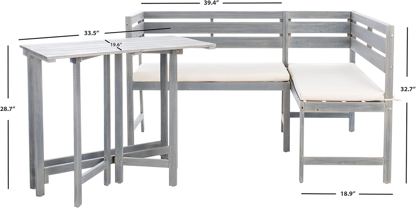 SAFAVIEH PAT6754A Collection Wilton Teak and Navy Balcony Corner Lounge Outdoor Set