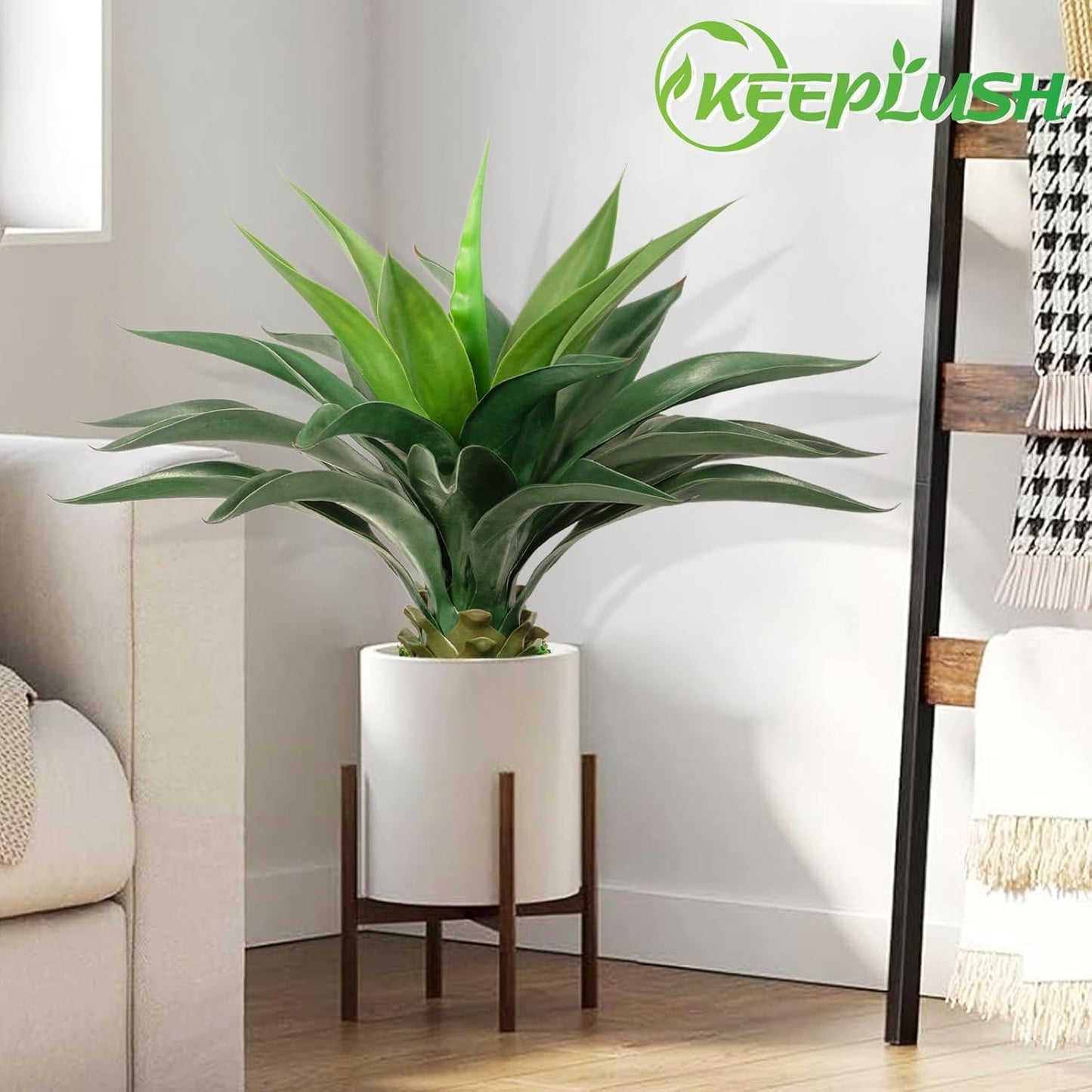 Artificial Agave Plant 2ft - 24" Large Fake Aloe Vera Plants Indoor with Fake Grass - Fake Floor Plant for Front Porch Patio Home Office Door Step Hotel Desert Style Decor 1PCS