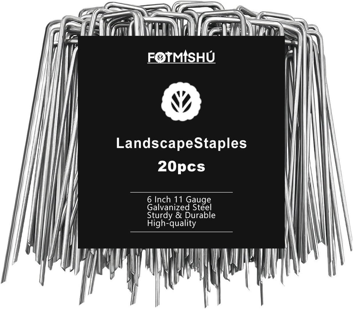 FOTMISHU Landscape Staples 6 Inch 20Pcs Garden Stakes, Galvanized Lawn Pins Spray Coating Yard Ground Spikes, U-Type Staples for Weed Barrier Anchoring Outdoor Tents Hoses