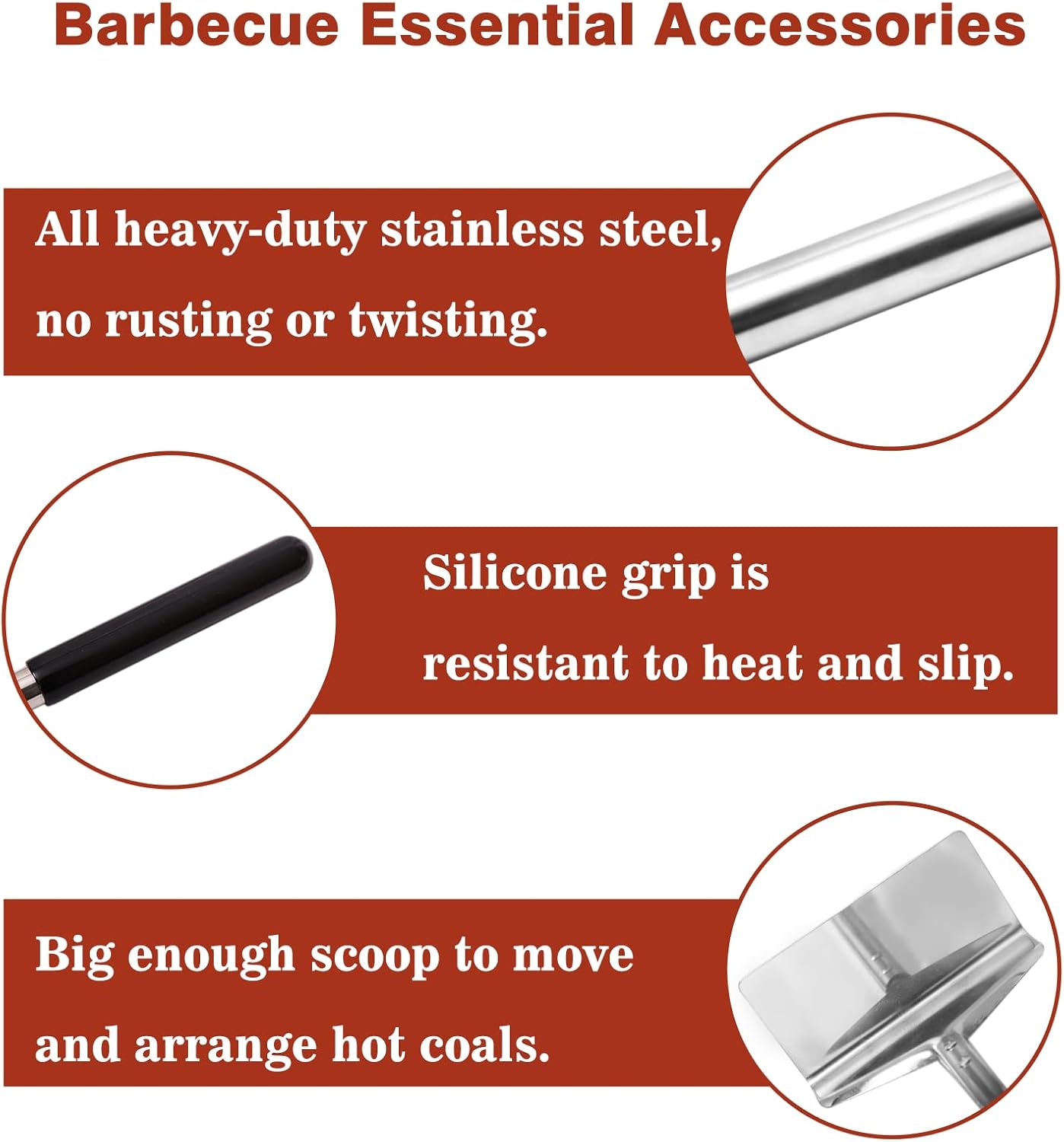 Coal Rake Grill Ash Tool, BBQ Charcoal Stainless Steel Rake for Pizza Oven - 32 Inches