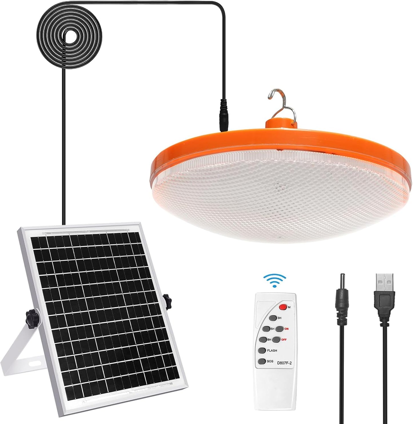 Solar Plant Grow Light Battery Powered, 96 LED Full Spectrum Hanging Grow Lights for Indoor Plants with Timer, Solar Pendant Growing Lamp for Greenhouse with Remote Control(14.7FT Cord)