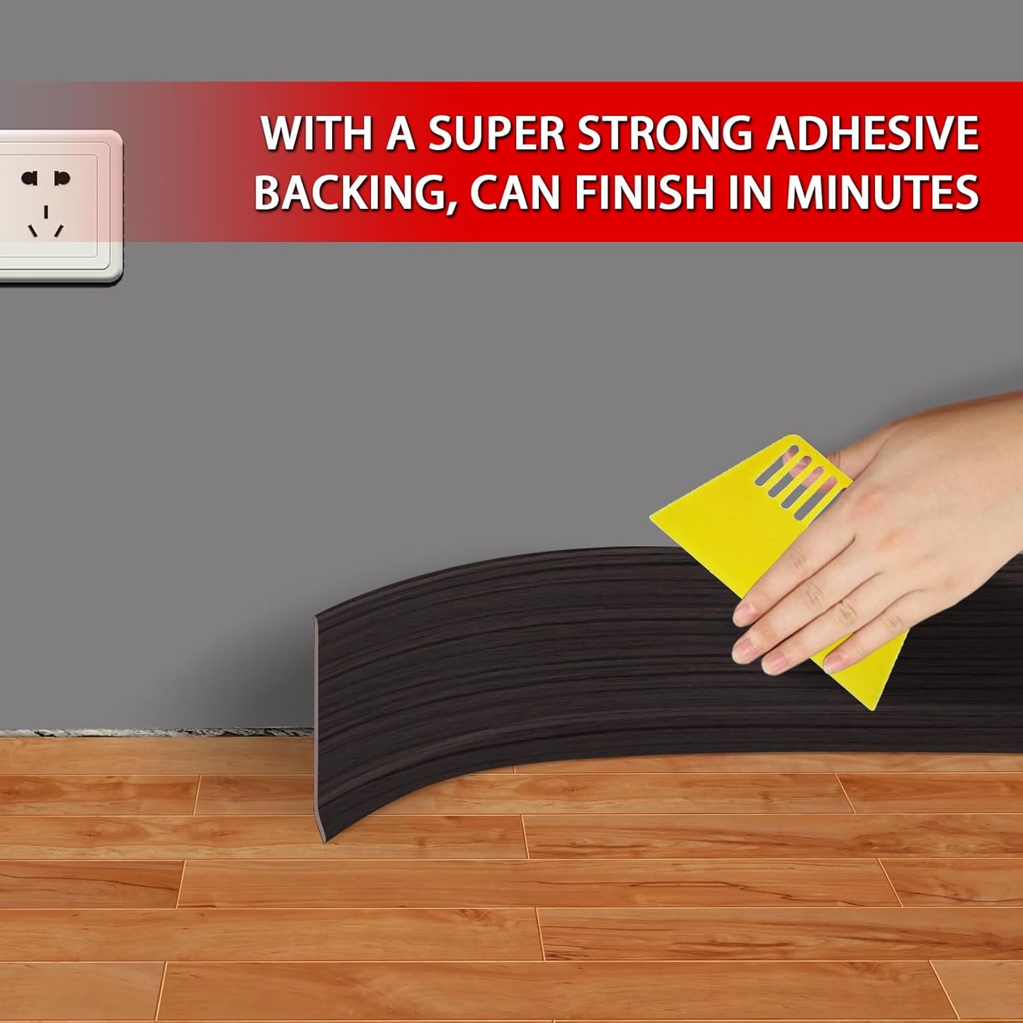 Vinyl Wall Base Baseboard Molding Trim 4" Flexible Self Adhesive Rubber Wall Base Moulding Trim Peel and Stick Design, 4 Inch x 100 Feet, Black Walnut Wood