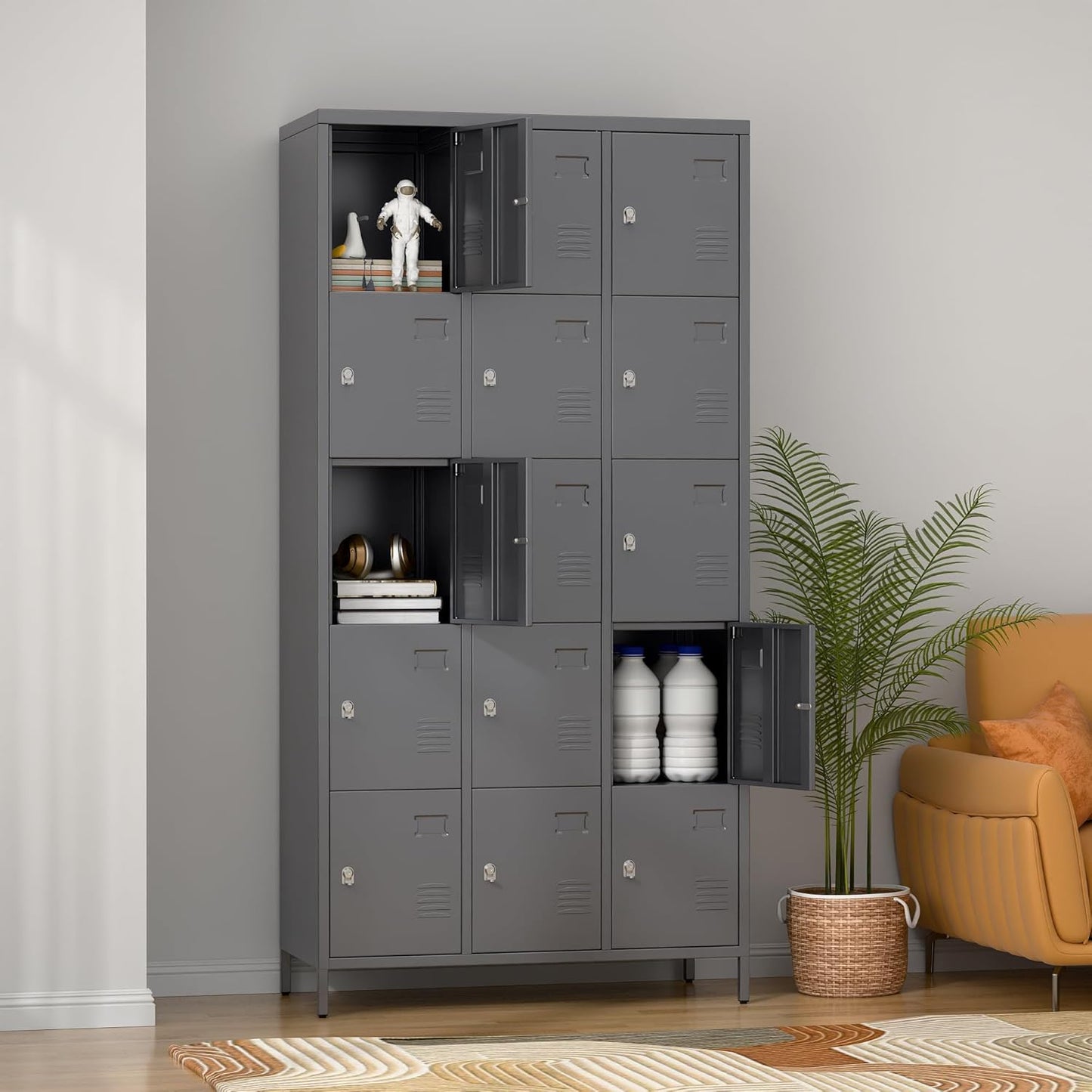 15 Doors Metal Lockers for Employees for Offices School Gyms Home,Assembly Required,Dark Gray