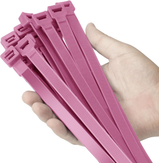 12 inch Pink Zip Ties Heavy Duty 100 PCS, 250 LBS Ultra Exclusive Strong Plastic Wire Ties, Large Cable Ties Extra Long Tie Wraps, Indoor and Outdoor UV Resistant