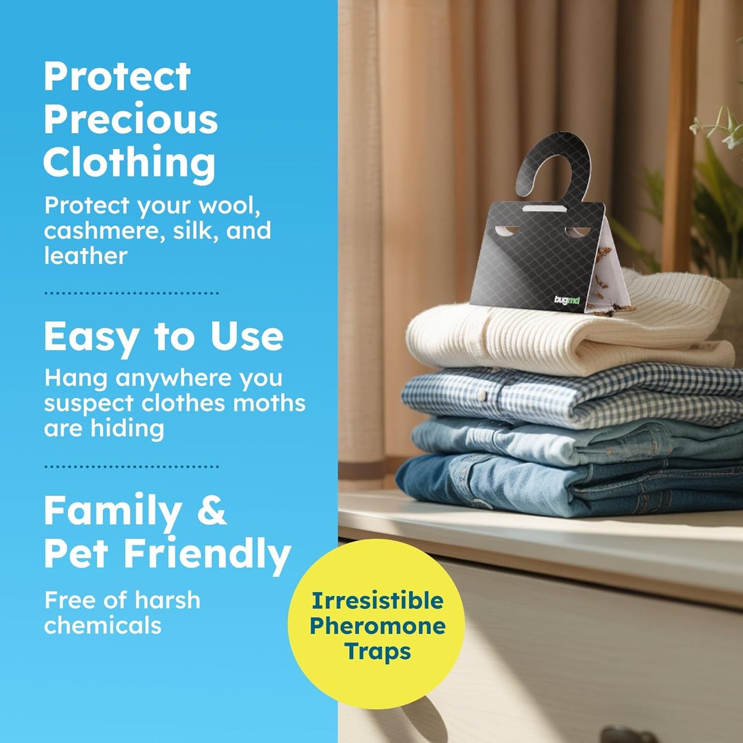 Clothes & Pantry Moth Traps (18 Count) – Sticky Glue Pheromone-Based Repellent for Closets, Cabinets & Wardrobes – Non-Toxic - Black