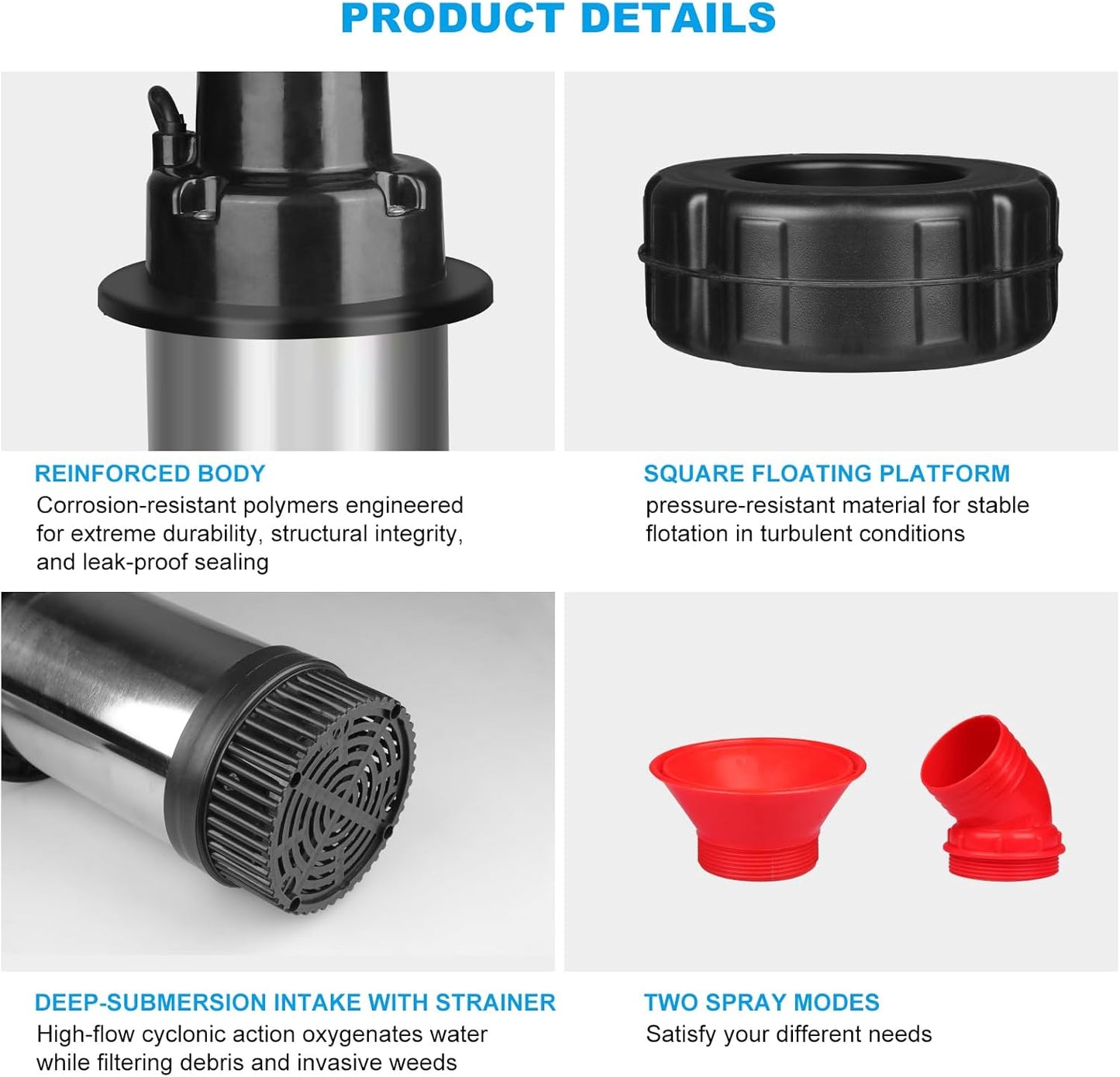 15000 GPH Pond Fountain Aerator, Fully Automatic 1HP 750W 110V Stainless Steel Floating Fountain and Water Pond Aerator Fit for Outdoor Large Ponds and Lake Jet System with 100 FT Power Cord & Timer