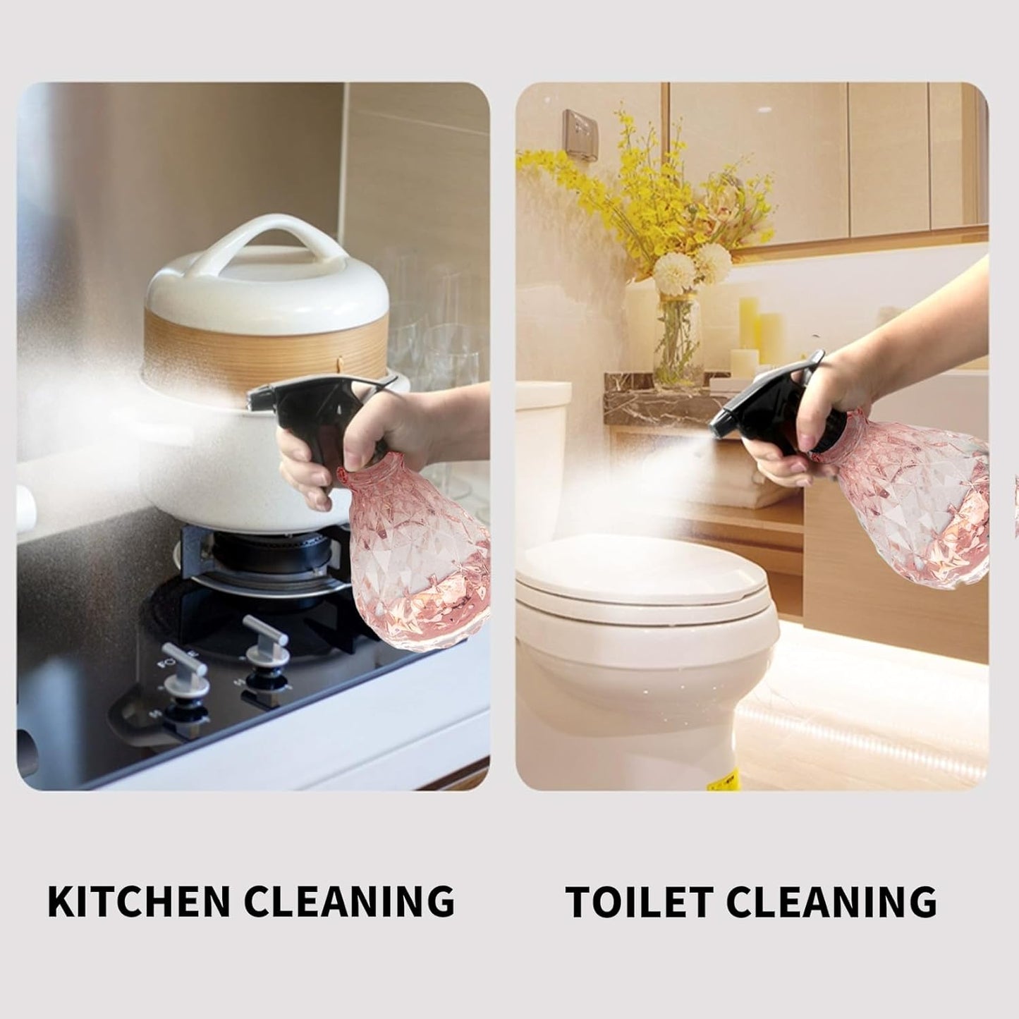 2 Pcs Spray Bottles, 500 ml/17 oz Empty Water Spray Bottles, Plastic Reusable Adjustable Mist Sprayer Squirt Bottles Containers Refillable for Cleaning Solutions, Gardening, Plants (Pink)