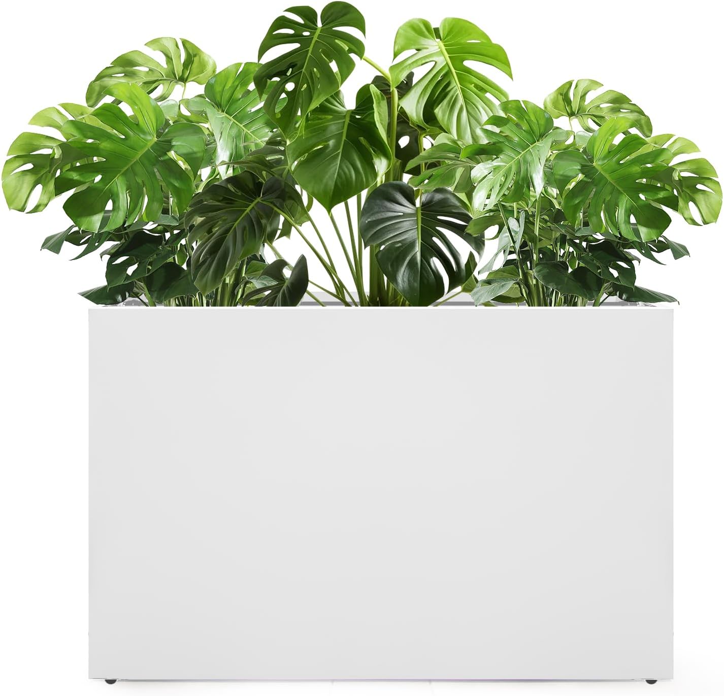 Galvanized Steel Planter Box-No Installation Required Metal Rectangular Block Long Box Planter Modern Outdoor Planters All-Weather Use with Drainage Holes for Patio/Porch, 36×24×12IN（White）