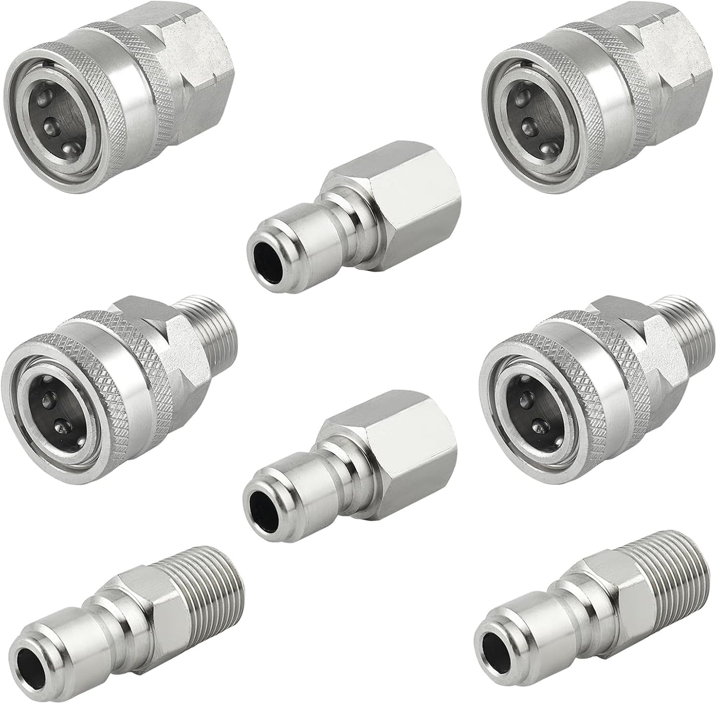 Pressure Washer Quick Connect 3/8 Inch, Pressure Washer Fittings, Stainless Steel Adapter Set, Female and Male Thread, 8 Pieces