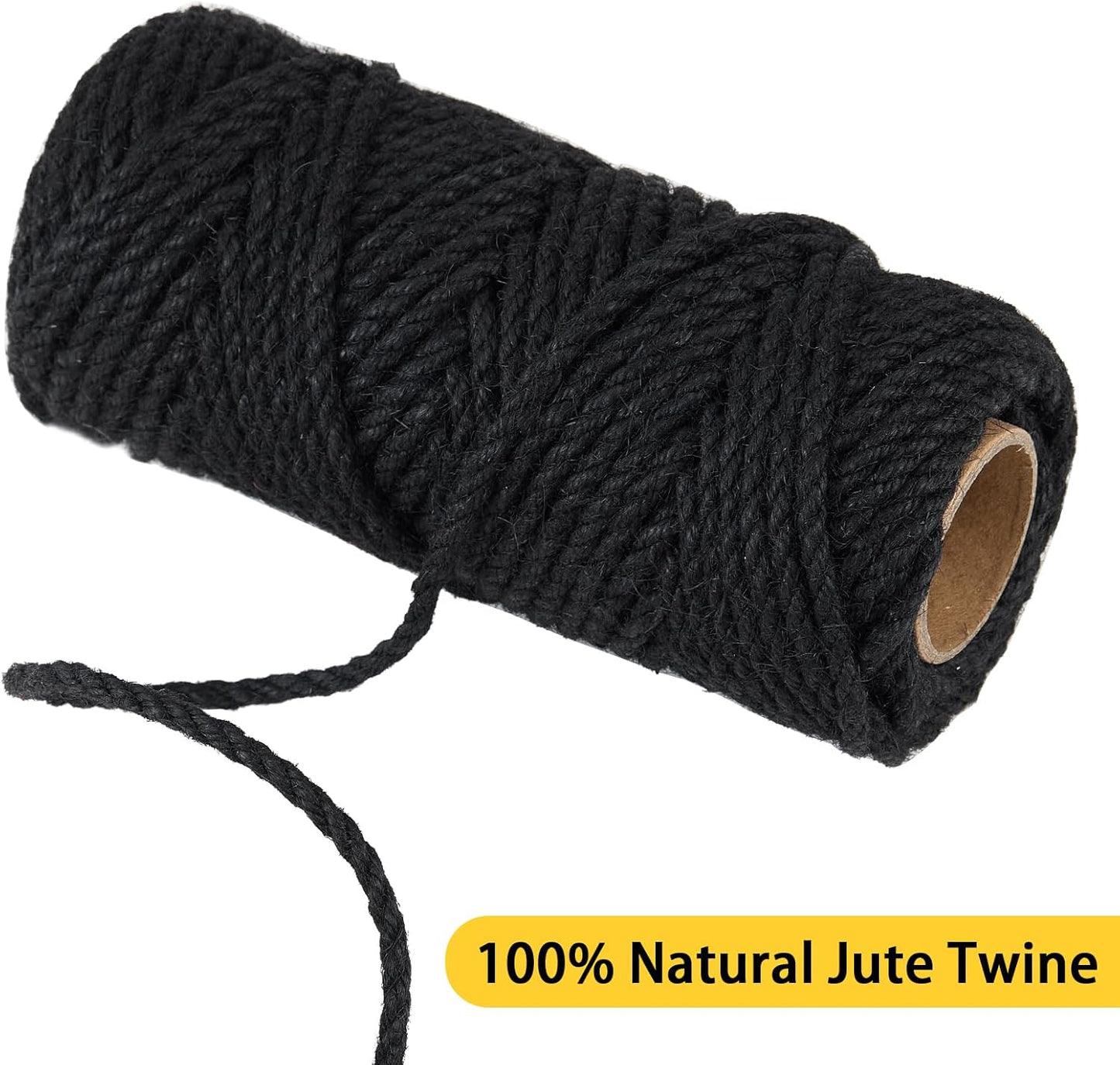 100 Feet 5mm Thick Black Natural Jute Twine, Garden Twine Heavy Duty Industrial Packing Materials String Wrapping, Arts, and Crafts, Halloween Wrapping, Gardening Applications