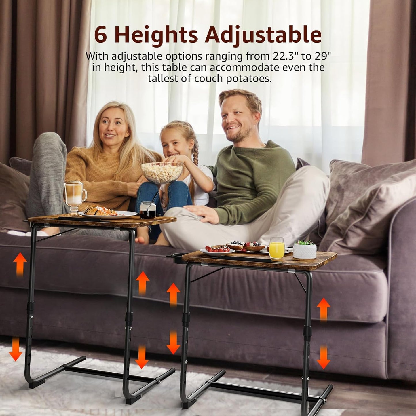 TV Trays Set of 4 - Folding TV Tray Adjustable Dinner Trays for Eating On Couch Wooden Tables Mate Stand Foldable Rustic Desk with Cup Holder Portable