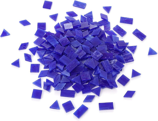Lanyani Glass Mosaic Tiles for Art Crafts,4 Shapes Mixed Tiffany Stained Glass Pieces,200 Pieces,Square/Rectangle/Diamond/Triangle,Royal Blue