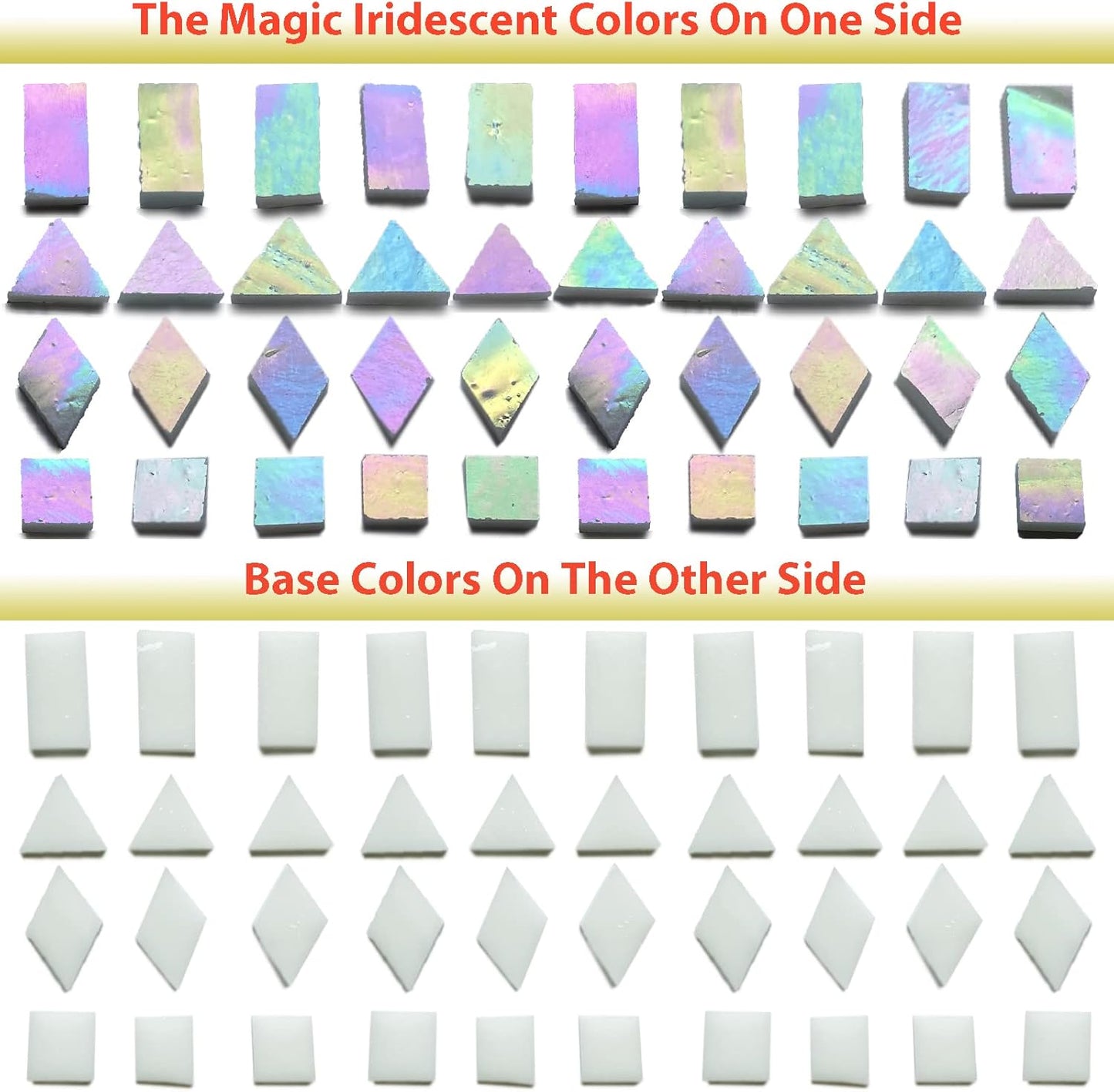 Iridescent White Glass Mosaic Tiles for Crafts, 280 Pcs Mixed 4 Shapes Stained Glass Sheets, Mosaic Kit for Adults Kids, Supplies for Mosaics