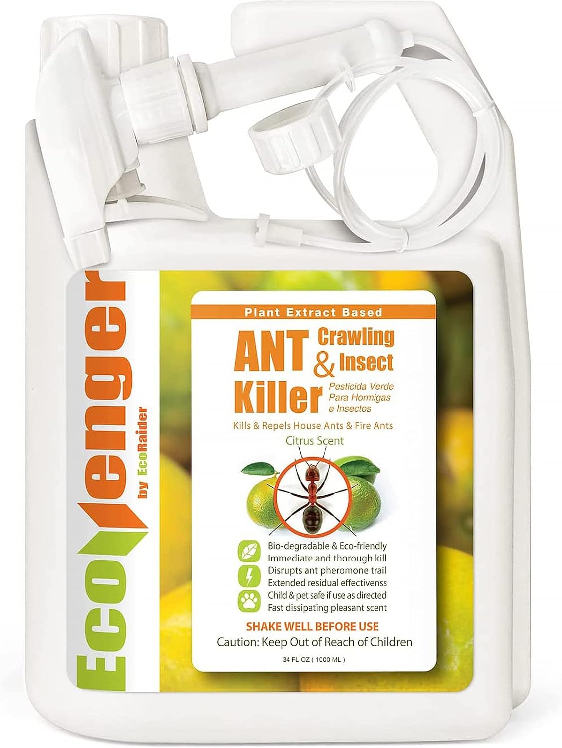 EcoRaider Ant & Crawling Insect Killer (34 OZ), 100% Fast Kills, Also Kills Fire Ants. Lasting Repellency, Safe for Children & Pets