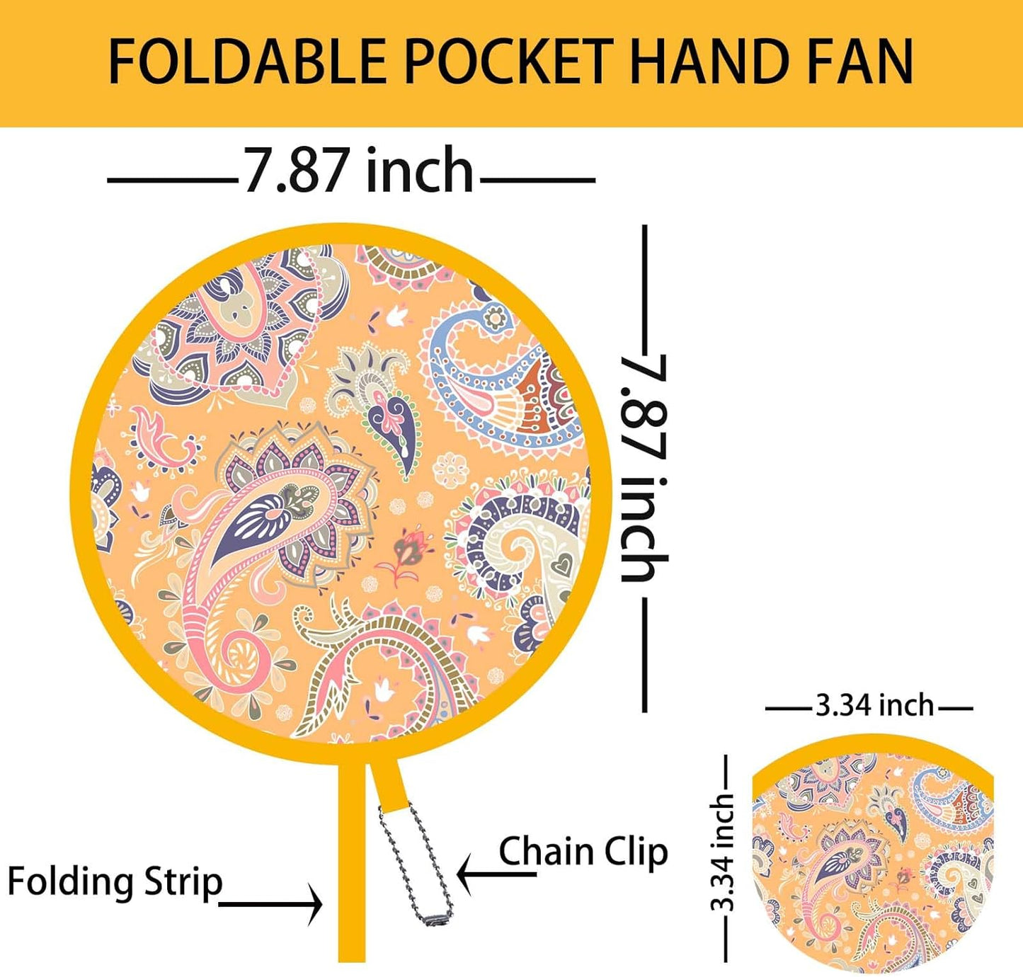 4 Pack Classic Paisley Pattern Foldable Hand Fans, Versatile Round Handheld Fans for Travel, Events, Indoor and Outdoor (Paisley)