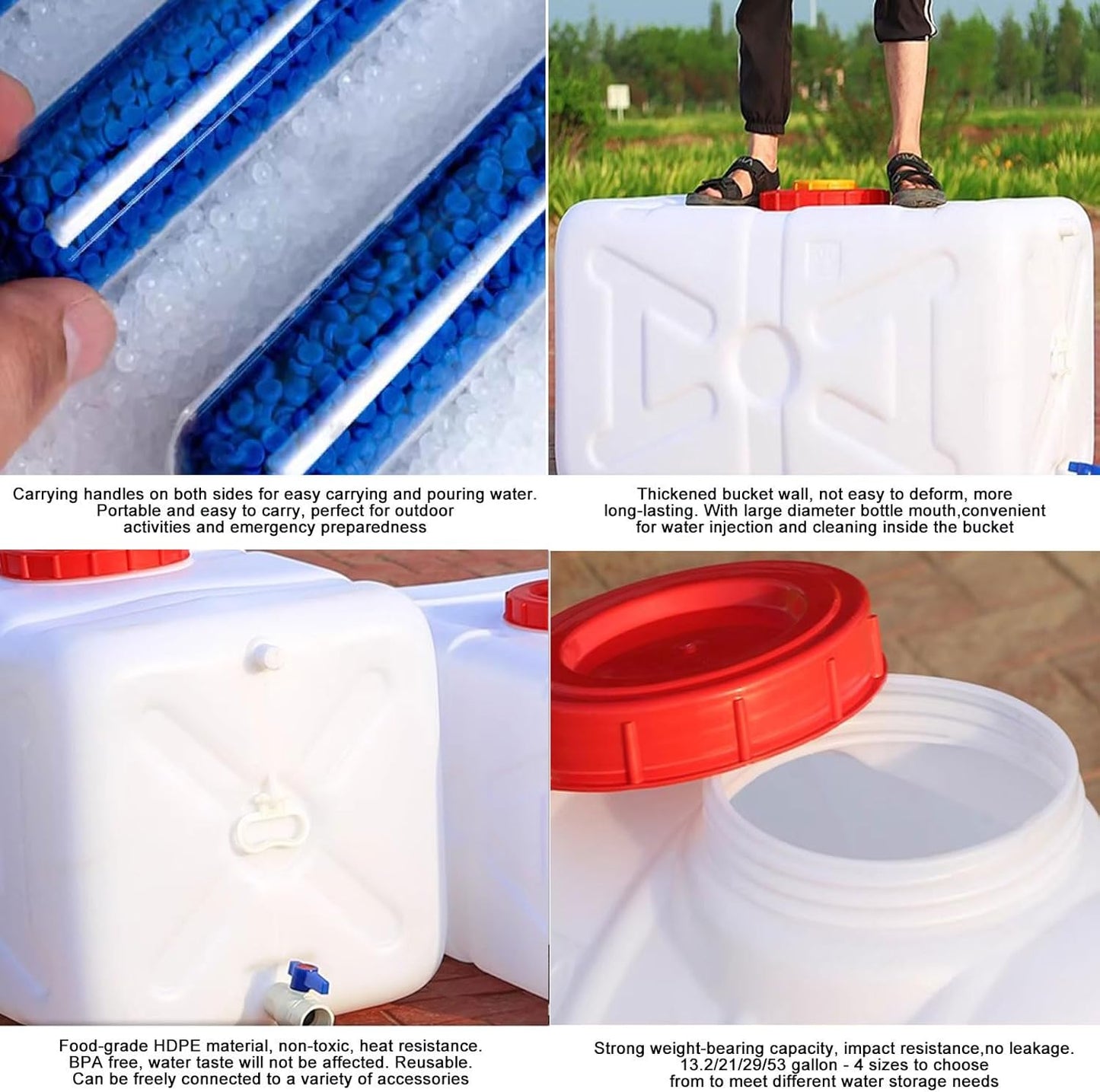 Large Water Storage Tank BPA Free Water Jug Container with Spigot, Portable Food Grade Plastic with Wide Opening for Outdoor Camping Hiking RV Emergency(Size:25L/6.6Gallon,Color:White)