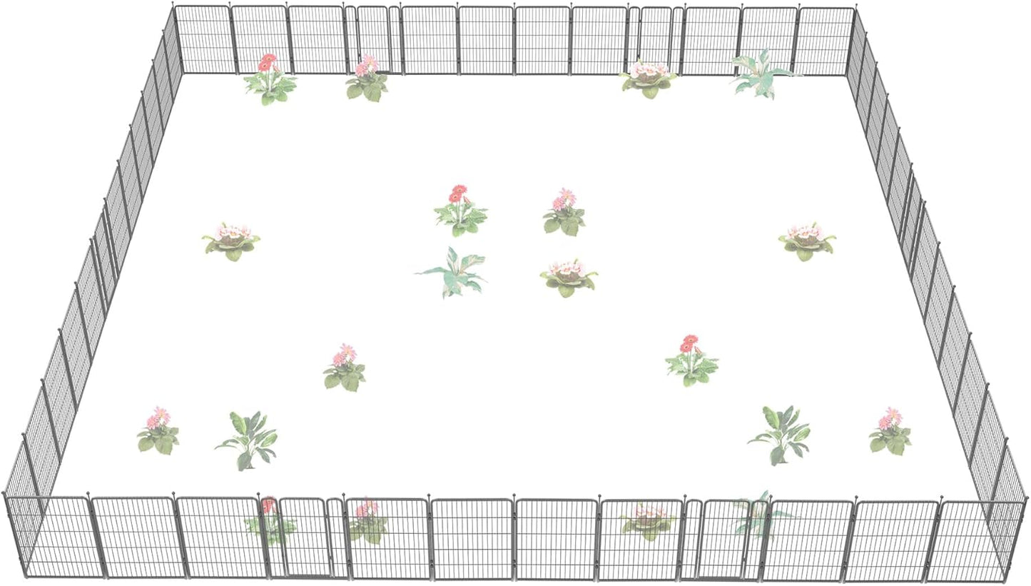 FXW Garden Fence Outdoor for The Yard – 40in(H) x 109.4ft(L) Heavy Duty Metal Animal Barrier for Dog and Rabbit, Decorative Dog Fence, 48 Panels, Silver