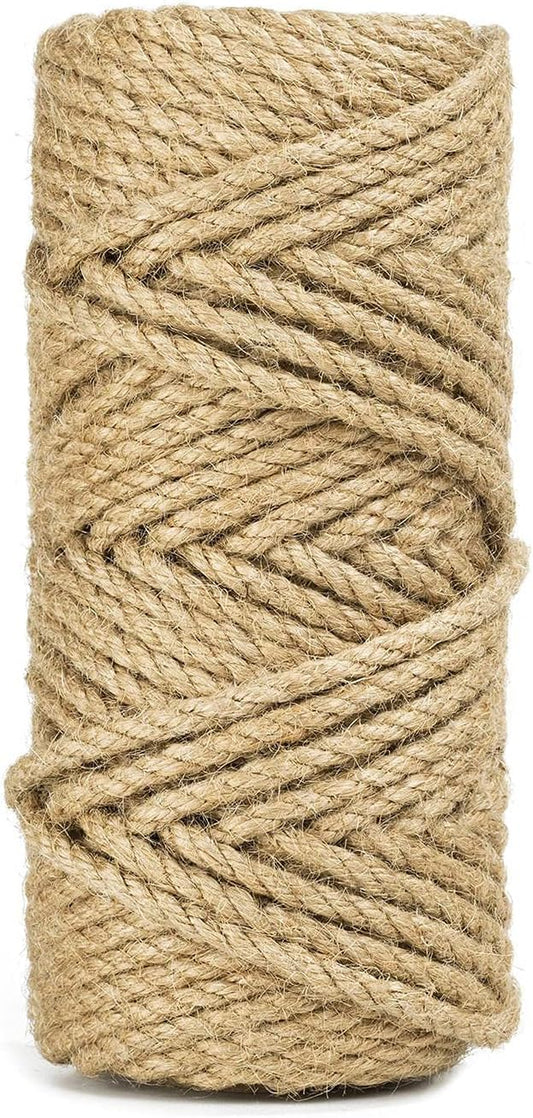 100 Feet 5mm Jute Twine, Heavy Duty Jute Rope, Natural Hemp Rope for DIY Arts Crafts, Gardening, Bundling，Home Decorating, Cat Scratching Post