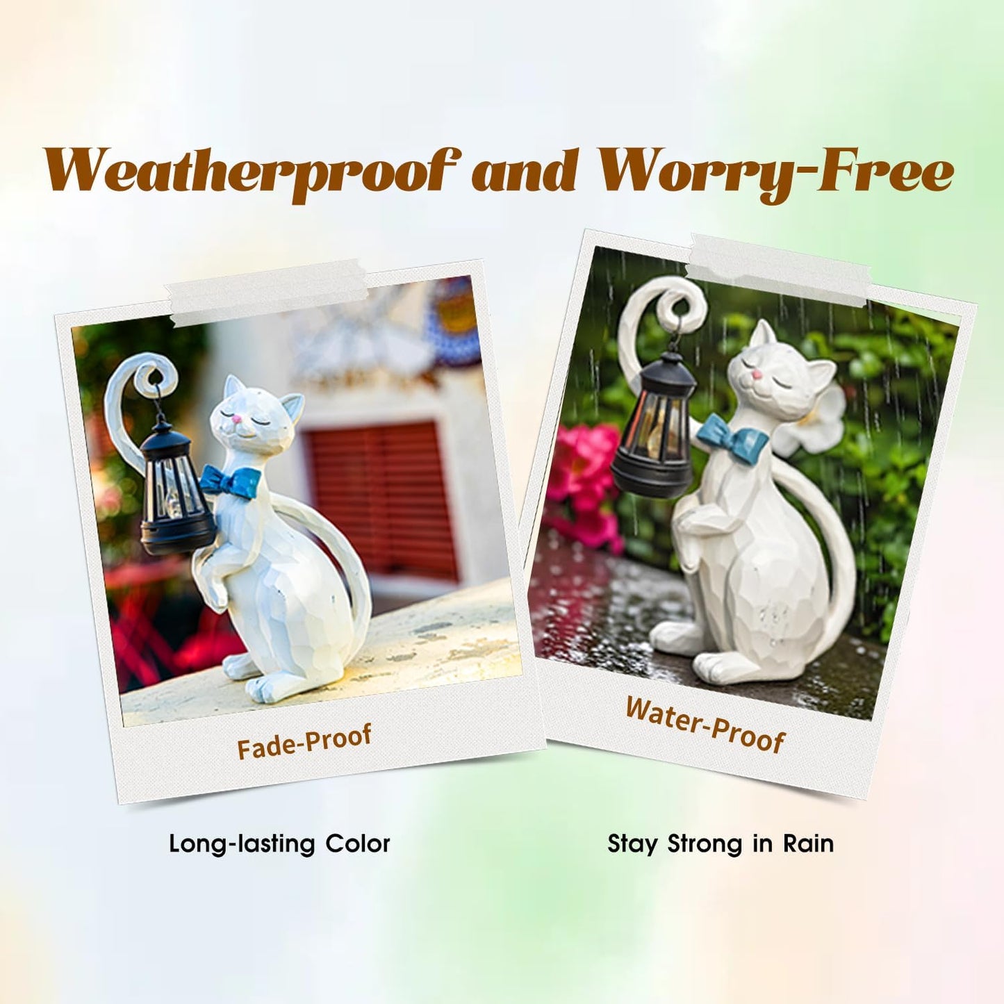 WHIMSYNOOK 10.7" White Cat Solar Garden Light Statue – Outdoor Garden & Yard Decor, LED Lantern, Gift for Cat Lovers