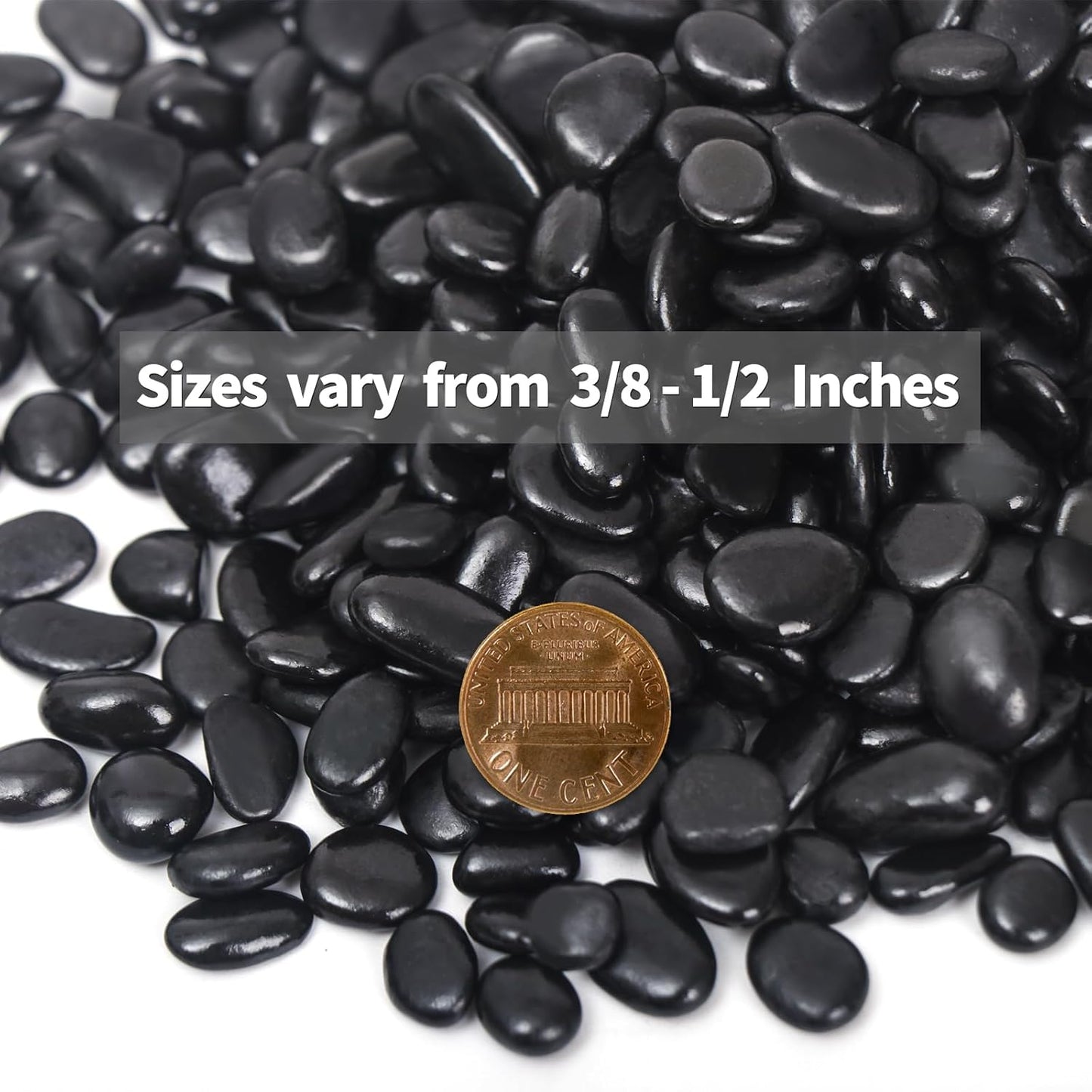 2.2LB Black Pebbles for Indoor Plants, Vases, Succulent, 3/8 Inch Small Black Rocks for Plants, Polished & Decorative