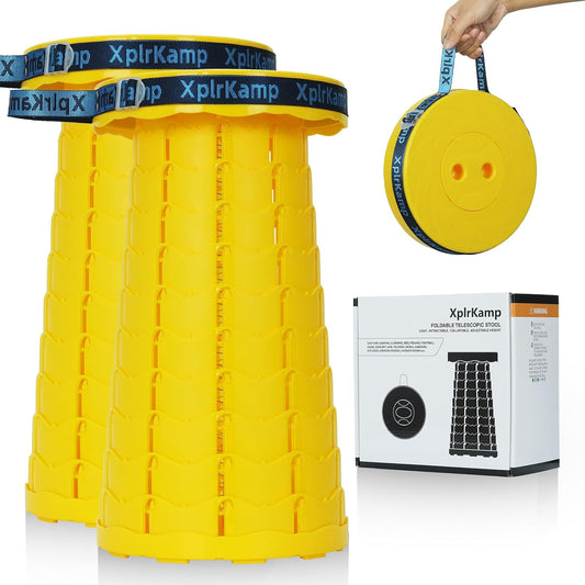 Upgraded Thickened Collapsible Stool, Portable Folding Stool Chair Lightweight But Sturdy Foldable Camping Stool, Retractable Telescopic Seat for Picnics Fishing Hiking BBQ (2, Yellow)