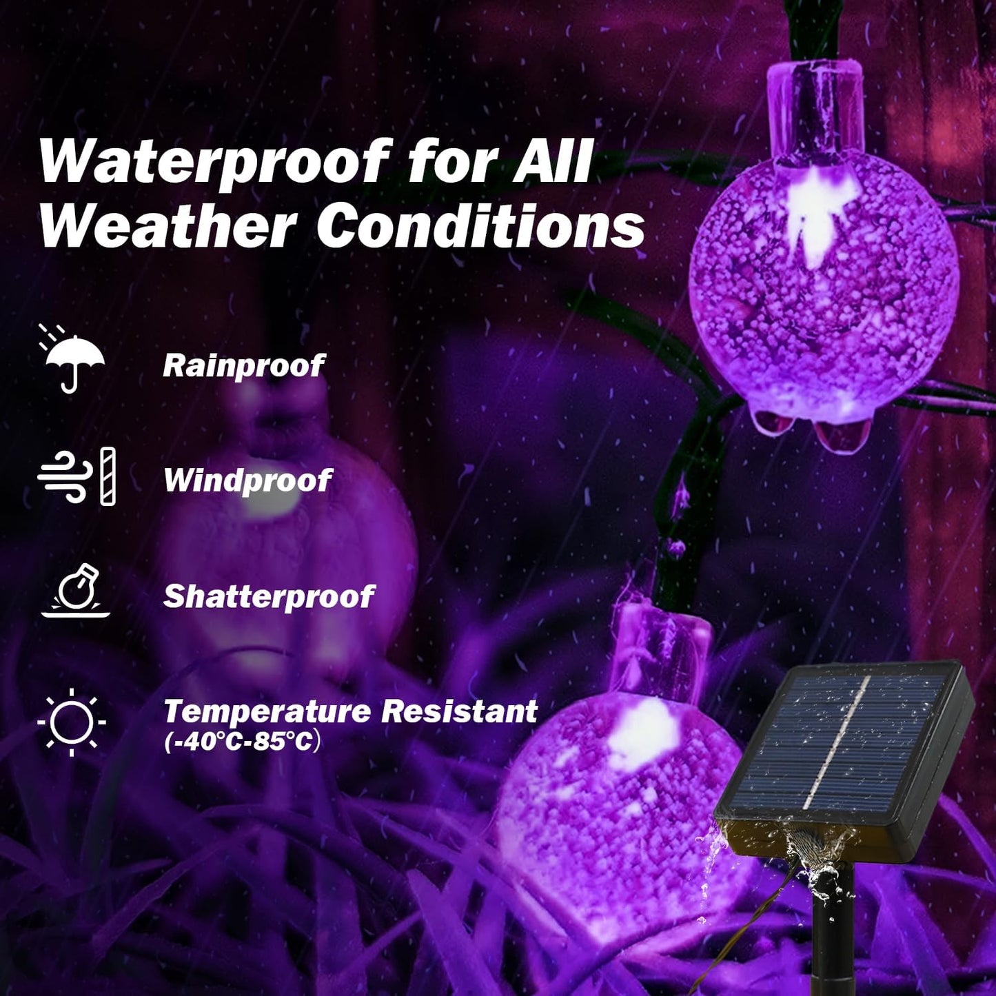 Solar Lights Outdoor Waterproof, 2 Pack Total 120LED 72FT Solar String Lights for Outside with 8 Modes, Outdoor String Lights Crystal Globe Patio Lights for Garden Yard Party Decor (Purple)