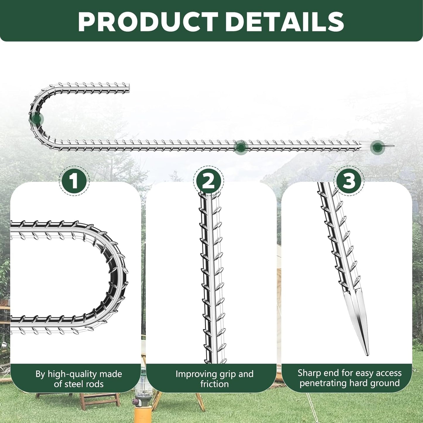 20 Pieces J Hooks Rebar Metal Tent Stakes 16 Inch Galvanized Ground Anchors Yard Stakes for Landscape Fabric Artificial Turf Heavy Duty Anti Rust for Outdoor Lawn Decorations Inflatables Swing Set