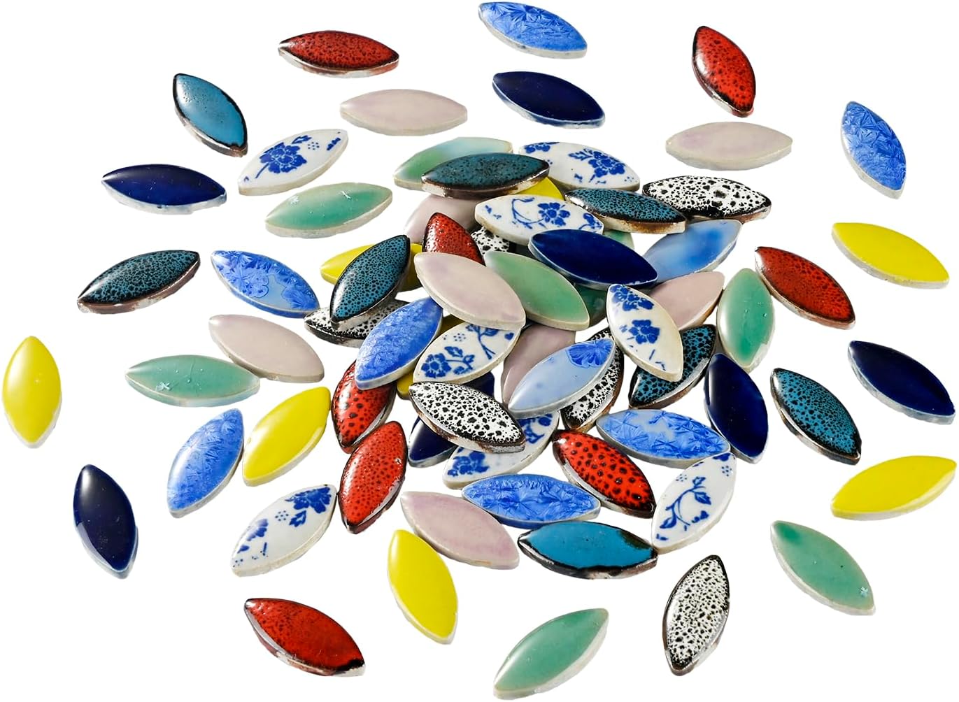 70 Pcs Petal Ceramics Mosaic Tiles for Crafts, Stained Ceramics Mosaic Supplies, Flower Leaves Mosaic Ceramics Pieces Kit for DIY Crafts Plates Picture Frames Home Decorations - Mixed Color