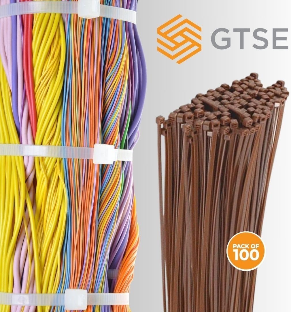 GTSE 4 Inch Brown Zip Ties, 100 Pack, 18lb Strength, UV Resistant Nylon Small Cable Ties, Self-Locking 4" Tie Wraps