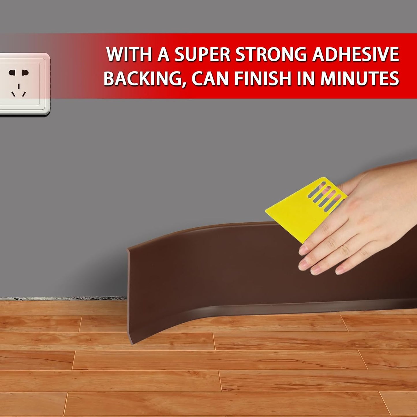 Vinyl Wall Base Baseboard Molding Trim 6" Flexible Self Adhesive Rubber Wall Base Moulding Trim Peel and Stick Design, 6 Inch x 40 Feet, Brown