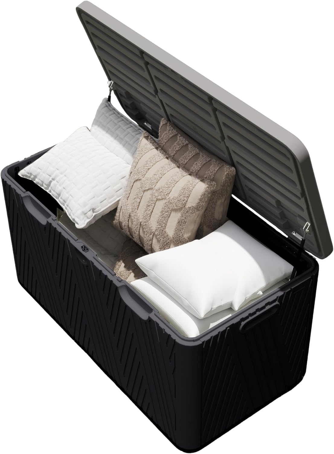 Kingdura 110 Gallon Outdoor Storage Box, Waterproof Resin Deck Box for Indoor and Outdoor Use, Lockable Storage Container for Patio Furniture Cushions Garden Tools (Black, 110 Gallon)