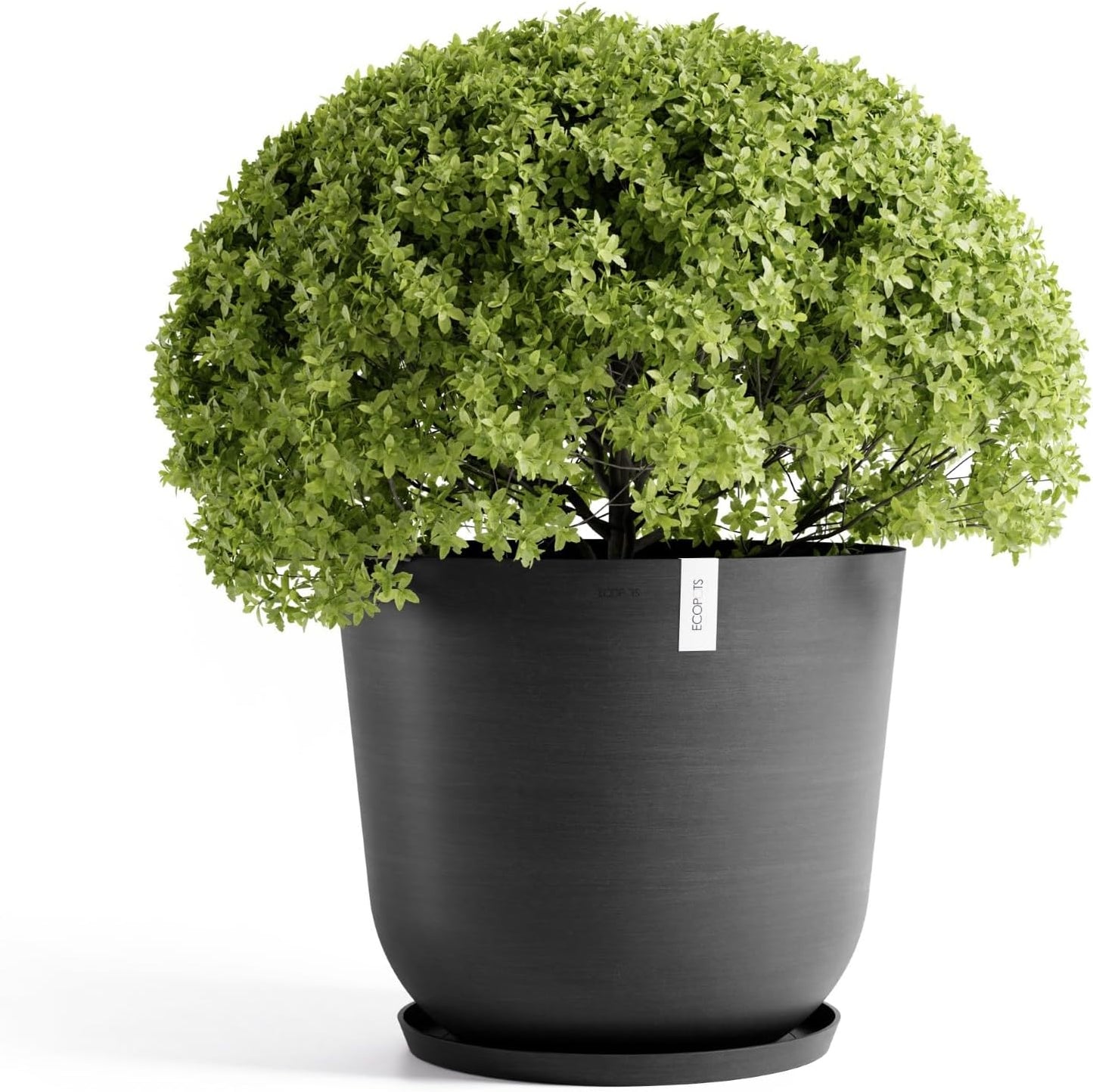 Ecopots Oslo Durable Modern Round Indoor/Outdoor Recycled-Based Composite Flower Pot Planter, Dark Grey, 25.5"