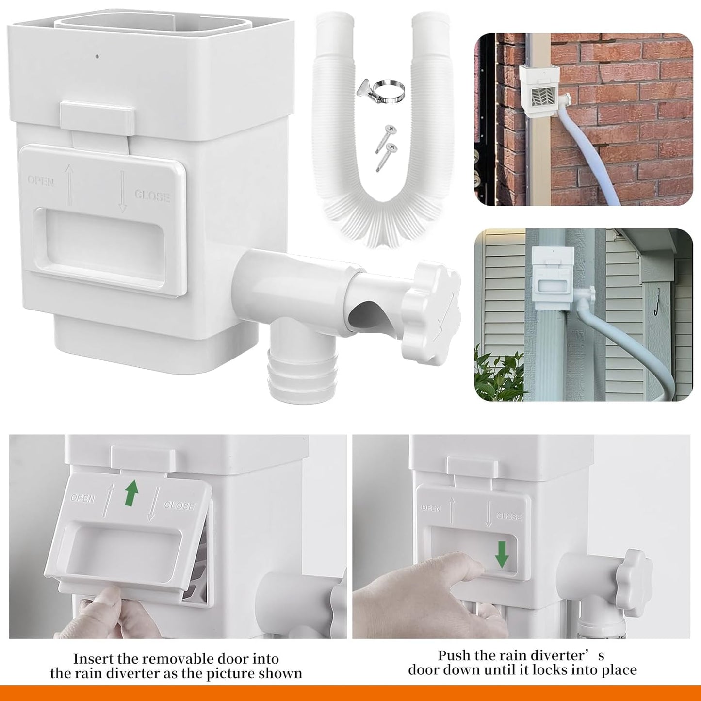 Anivia Rainwater Collection System, Downspout Diverter Fits for 2x3 or 3x4 Inch Standard Downspouts, Rain Barrel Diverter Kit with Adjustable Valve and Filter. 5ft Hose - White