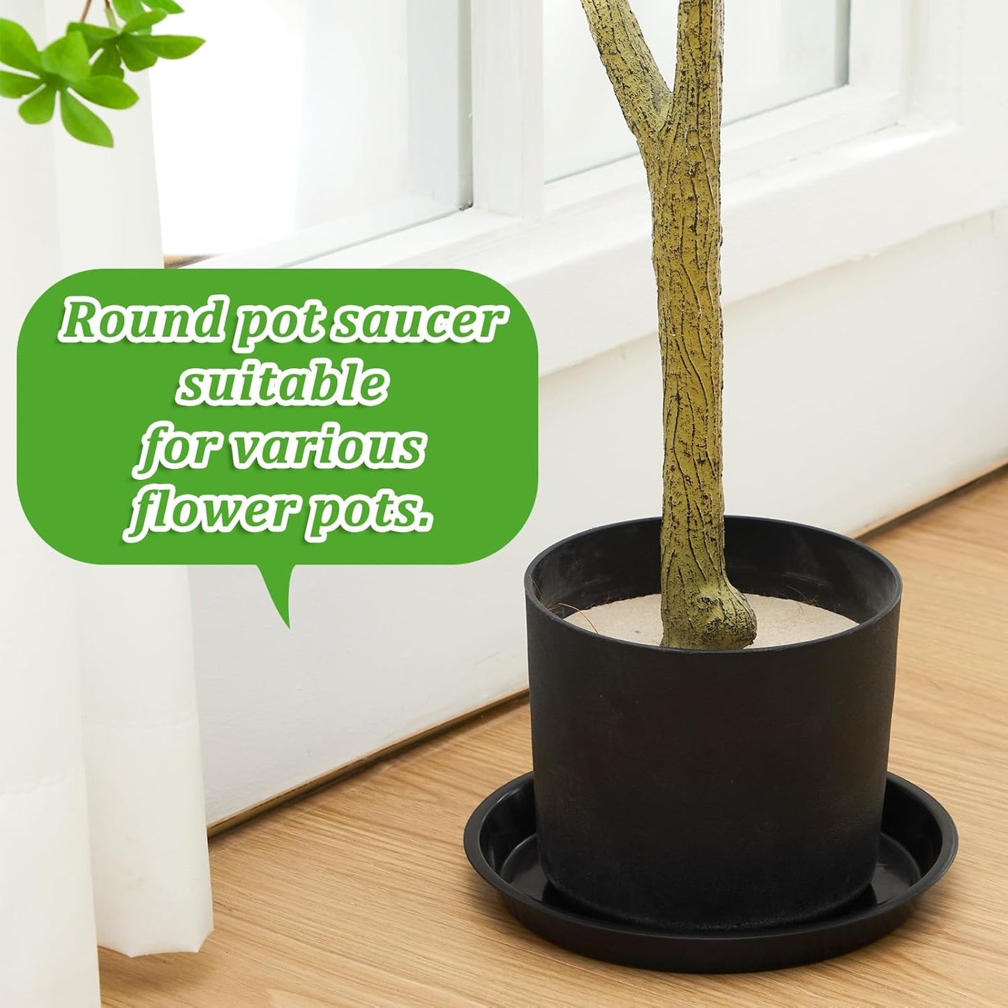 Eccliy 6 Pack Plastic Plant Saucer Heavy Duty Planter Saucers Large Plant Pot Plastic Water Trays for Indoors and Outdoors Flower Drip (8 Inch,Black)