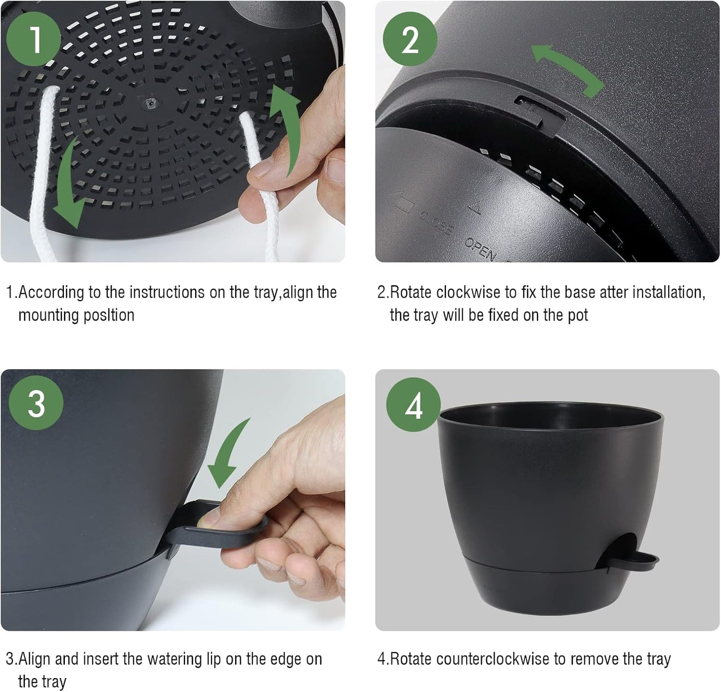 WOUSIWER 10 inch Self Watering Planters, 2 Pack Large Plastic Plant Pots with Deep Reservior and High Drainage Holes for Indoor Outdoor Plants and Flowers, Black