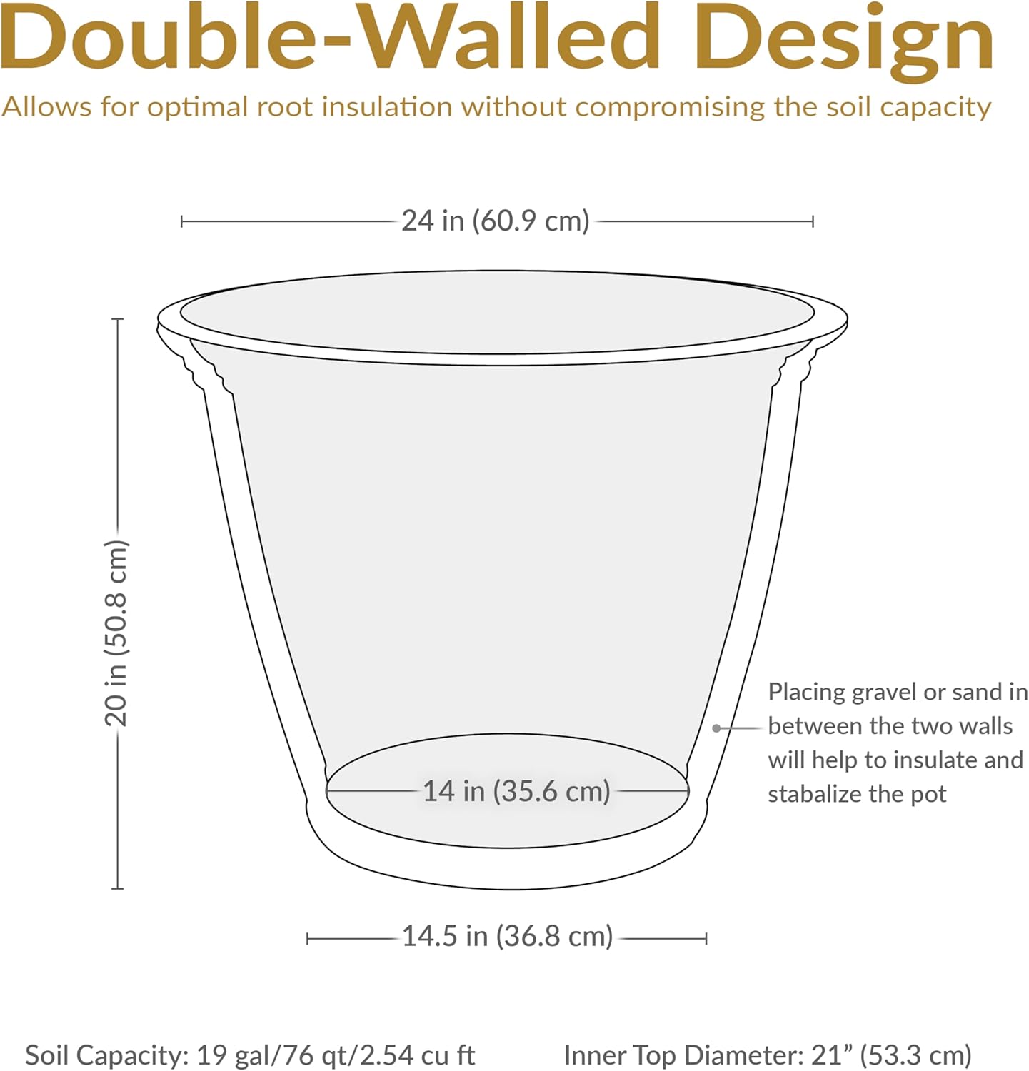 Sunnydaze 24-Inch Anjelica Large Plastic Pot for Plants - Outdoor Polyresin Round Planter with Drillable Drainage Holes - Slate - 4pk