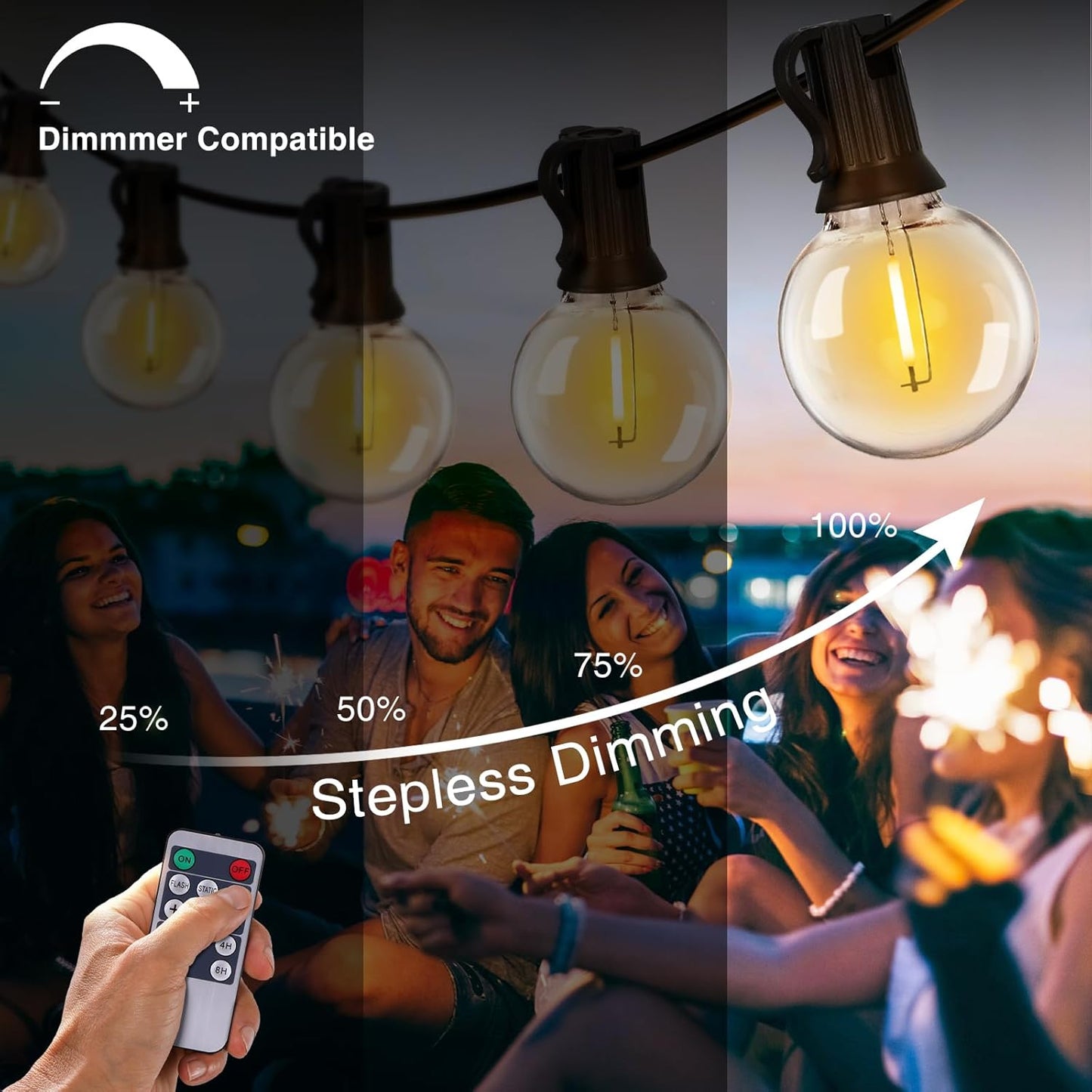 ZJOJO Solar Outdoor String Lights 200FT(100 * 2Pack) G40 Globe Patio Lights Outdoor String Lights Solar Powered with 100 Edison Glass Bulbs 2700K Shatterproof Hanging Lights for Porch Backyard Bistro