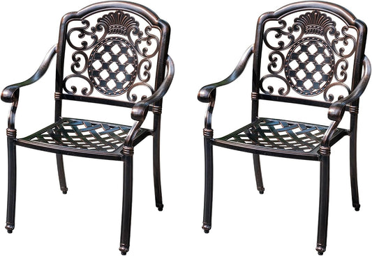 Outdoor Dining Chair Cast Aluminum Patio Chairs Set of 2 All-Weather Patio Dining Chair with Adjustable Feet for Backyard Garden (JL Chair)