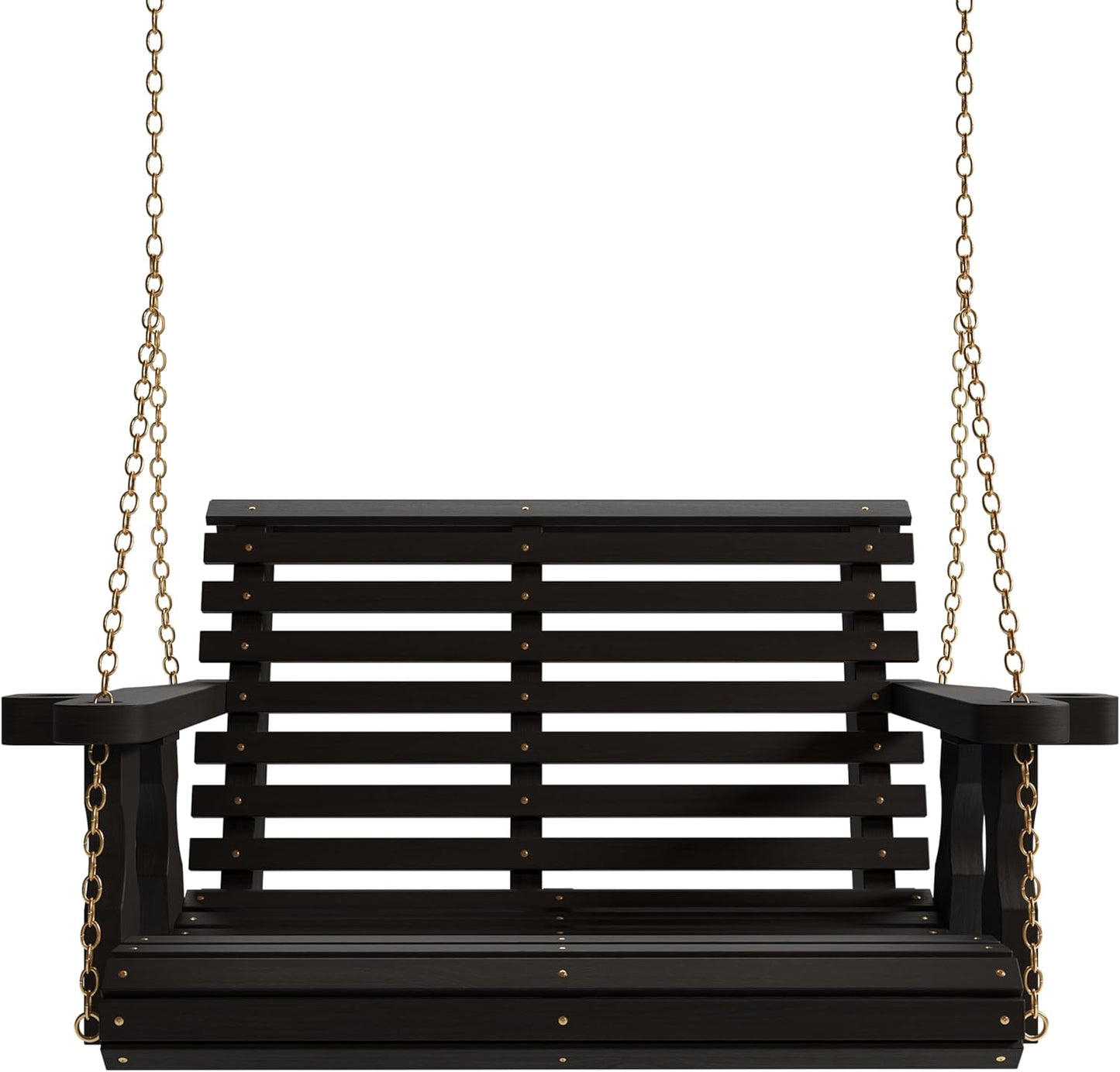 Amish Casual Roll Back Swing, 3-Foot, Semi-Solid Black Stain, Chains, with cupholders