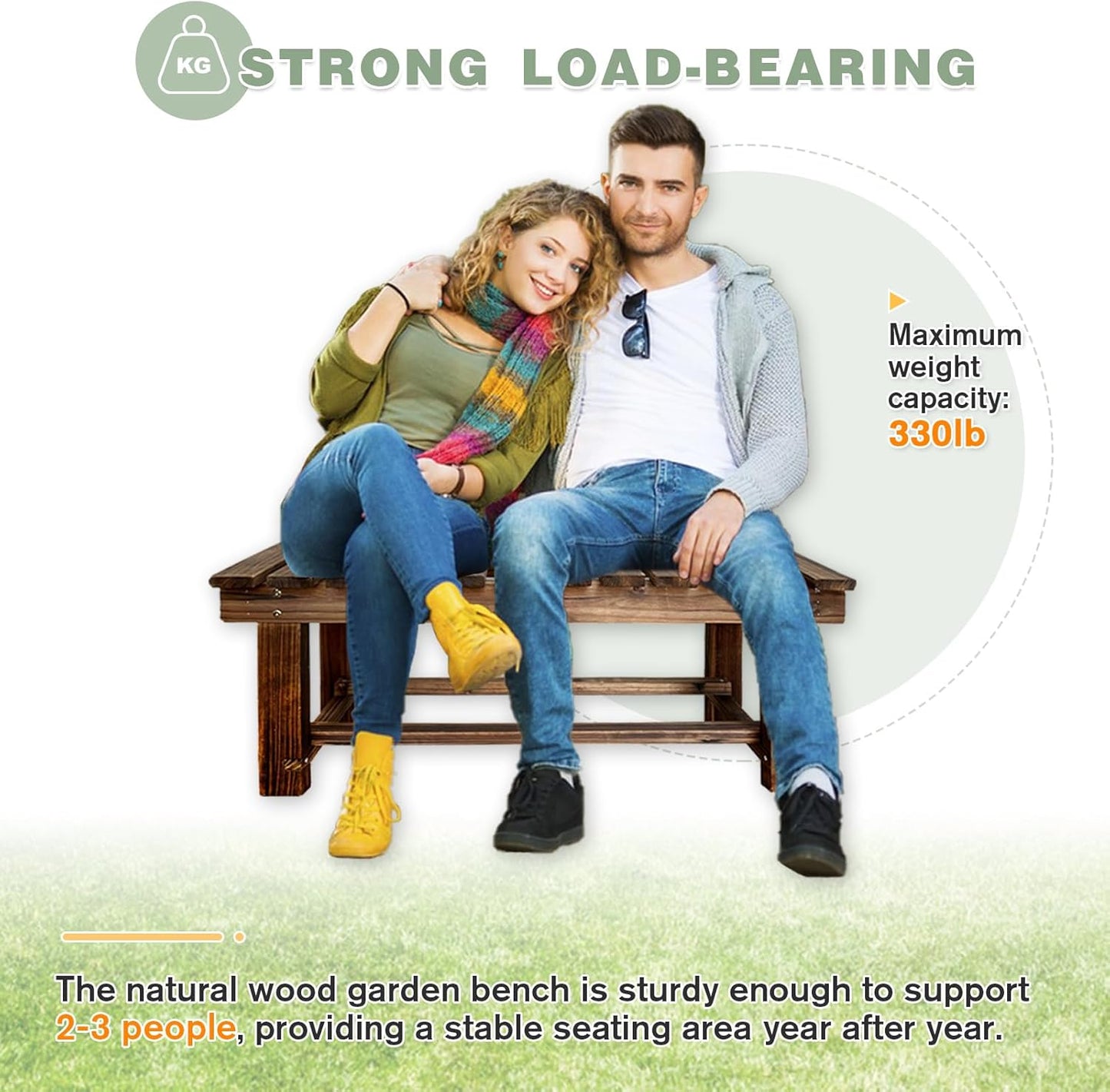 Outdoor Garden Bench, 2-Person Wood Patio Bench Weatherproof Outdoor Backless Bench, Anti-Corrosion and Anti-Rust Garden Benches for Garden Lawn Porch Park Backyard (Carbonized,35.5''/90cm)