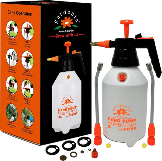 Handheld Pumping Sprayer Viton Seals Sprayers in Lawn and Garden, Spray Bottles for Cleaning Chemical Sprayer Continuous Spray Bottle for Plants 2L Plus (0.53 Gallon/68oz)