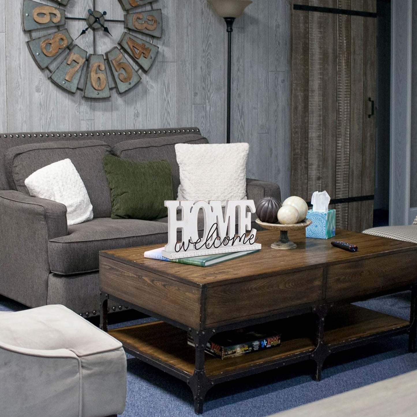 NIKKY HOME Wood Home Signs, Rustic Home Letter Signs Free Standing, Decorative Tabletop Word Signs, Farmhouse Welcome Signs for Entryway Decor Living Room Shelf